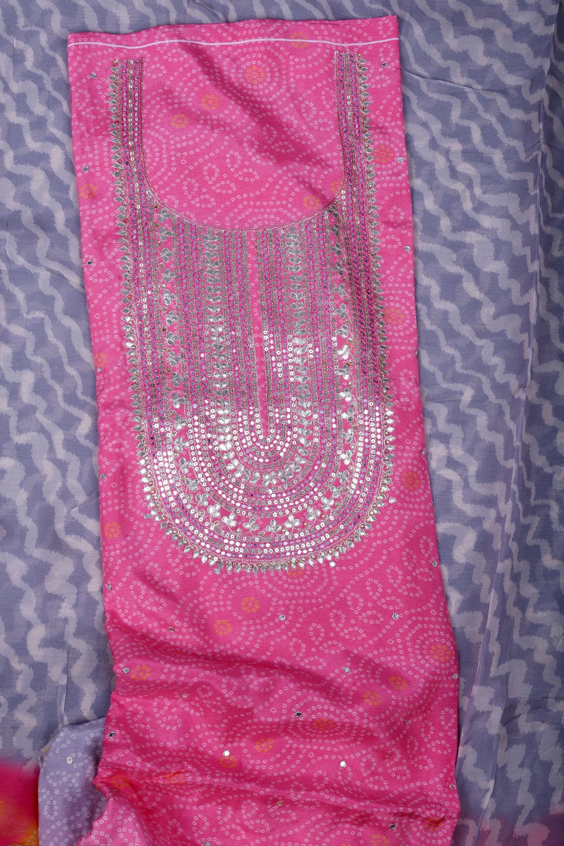 Elegant Pink Muslin Suit Set with Gotta Work & Bandhej Detailing