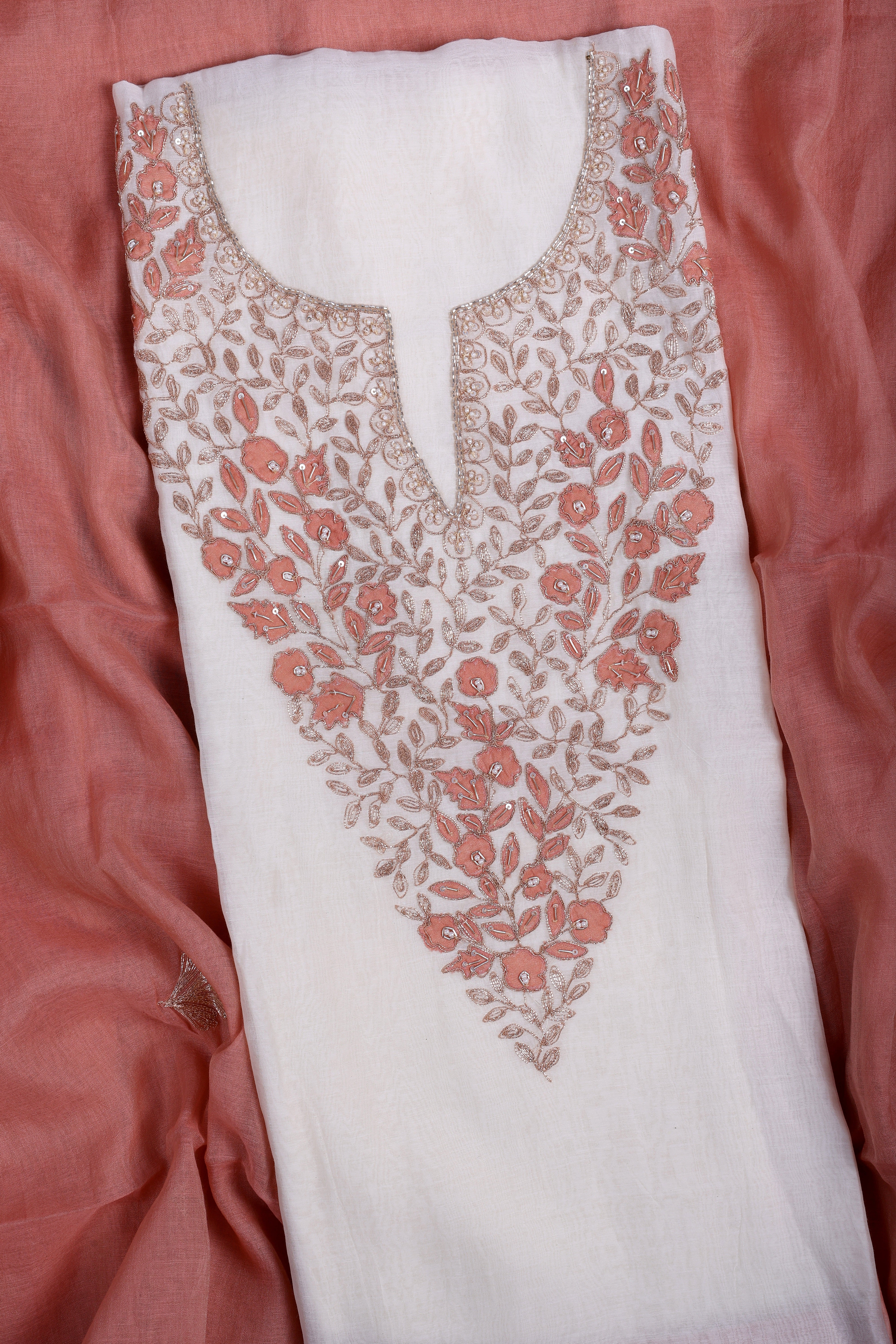 Peach Ombre Zardozi Suit Set