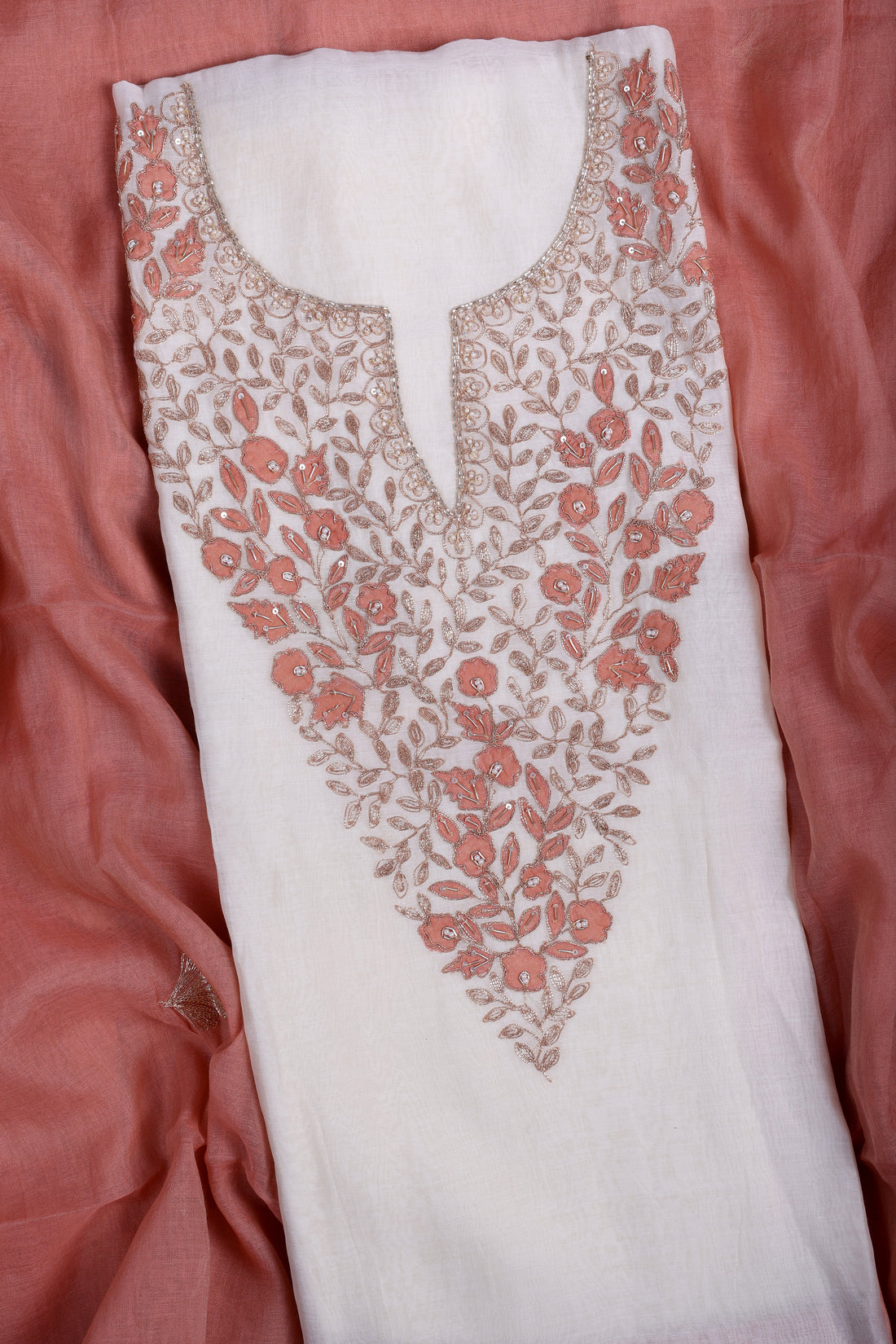 Peach Ombre Zardozi Suit Set
