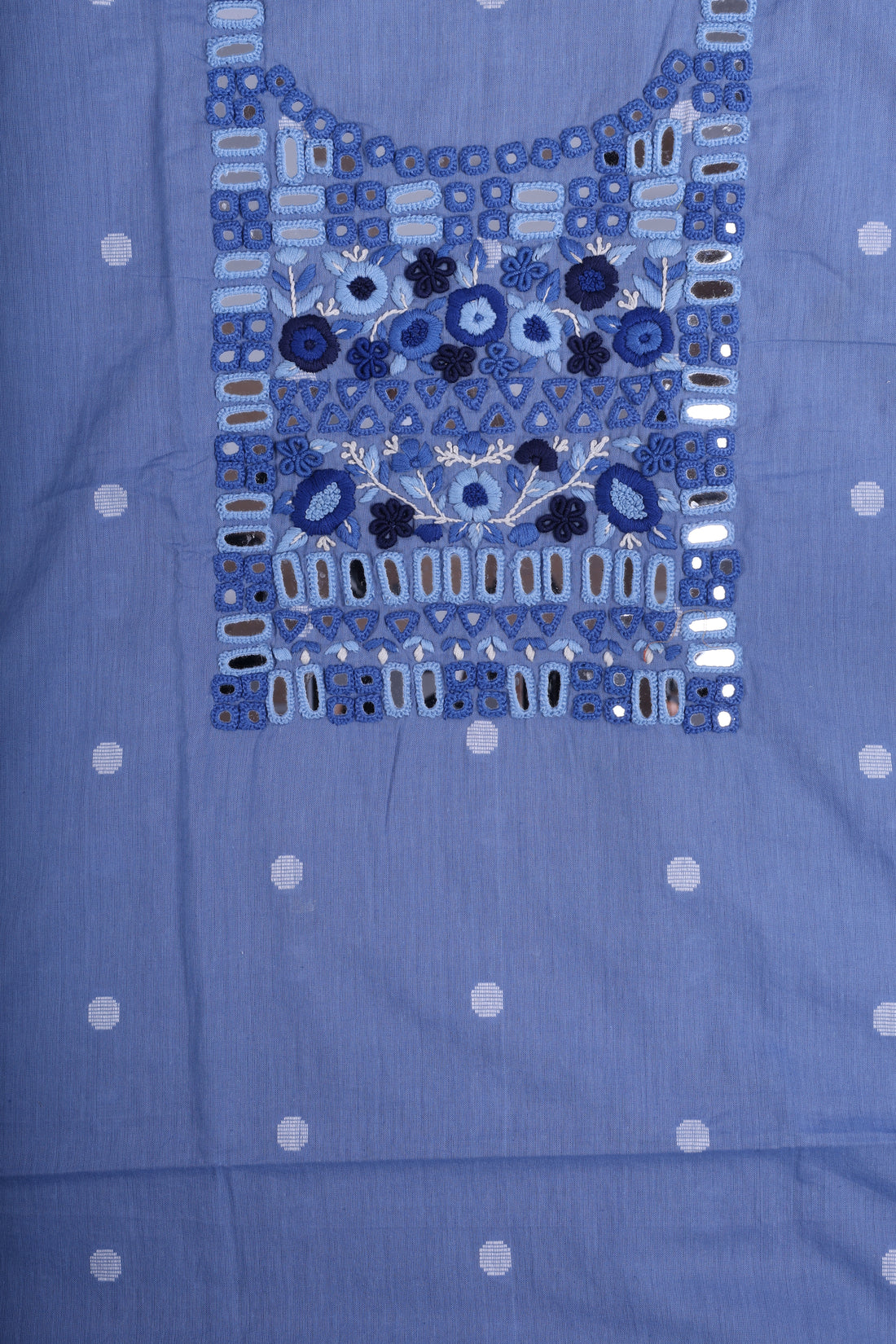 Sky Blue Linen Cotton Suit Set with Hand Thread Embroidery & Mirror Work