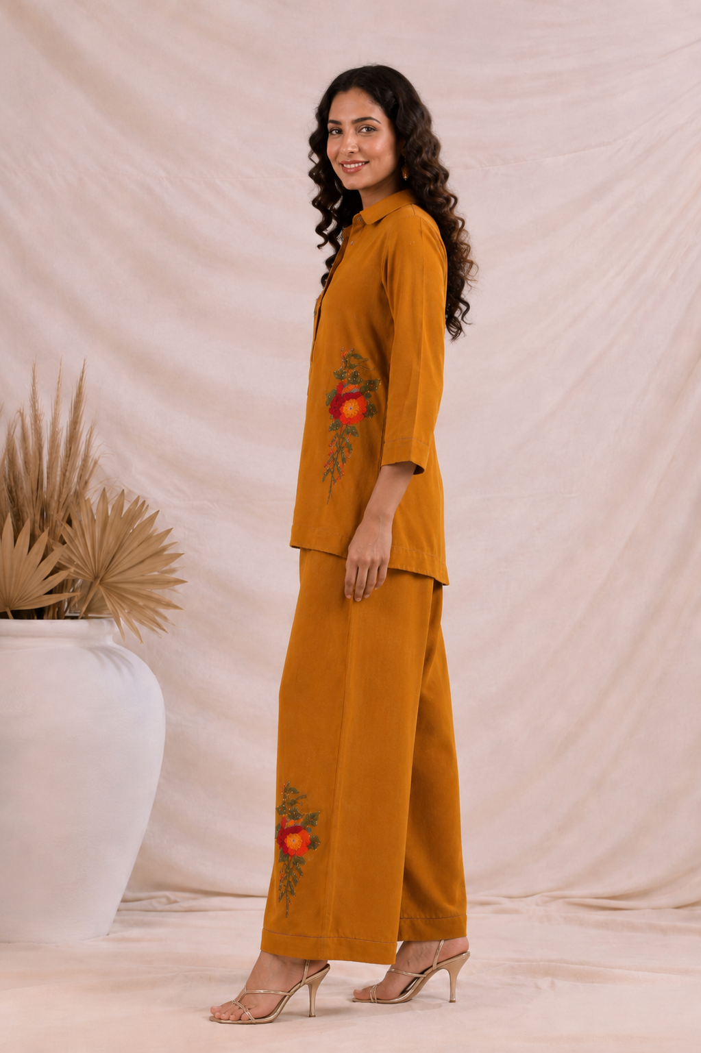 Mustard Bloom Mul Chanderi Co-Ord Set