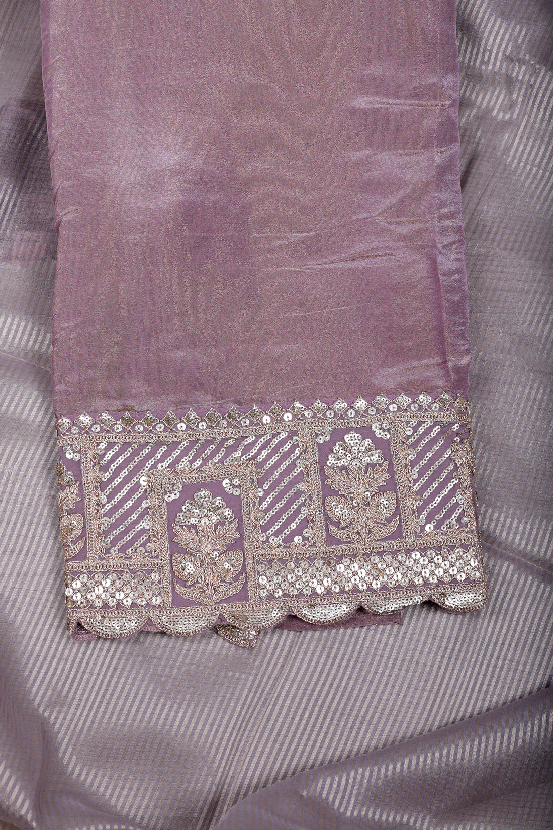 Lavender Tissue Suit Set with Zari & Zardozi Work