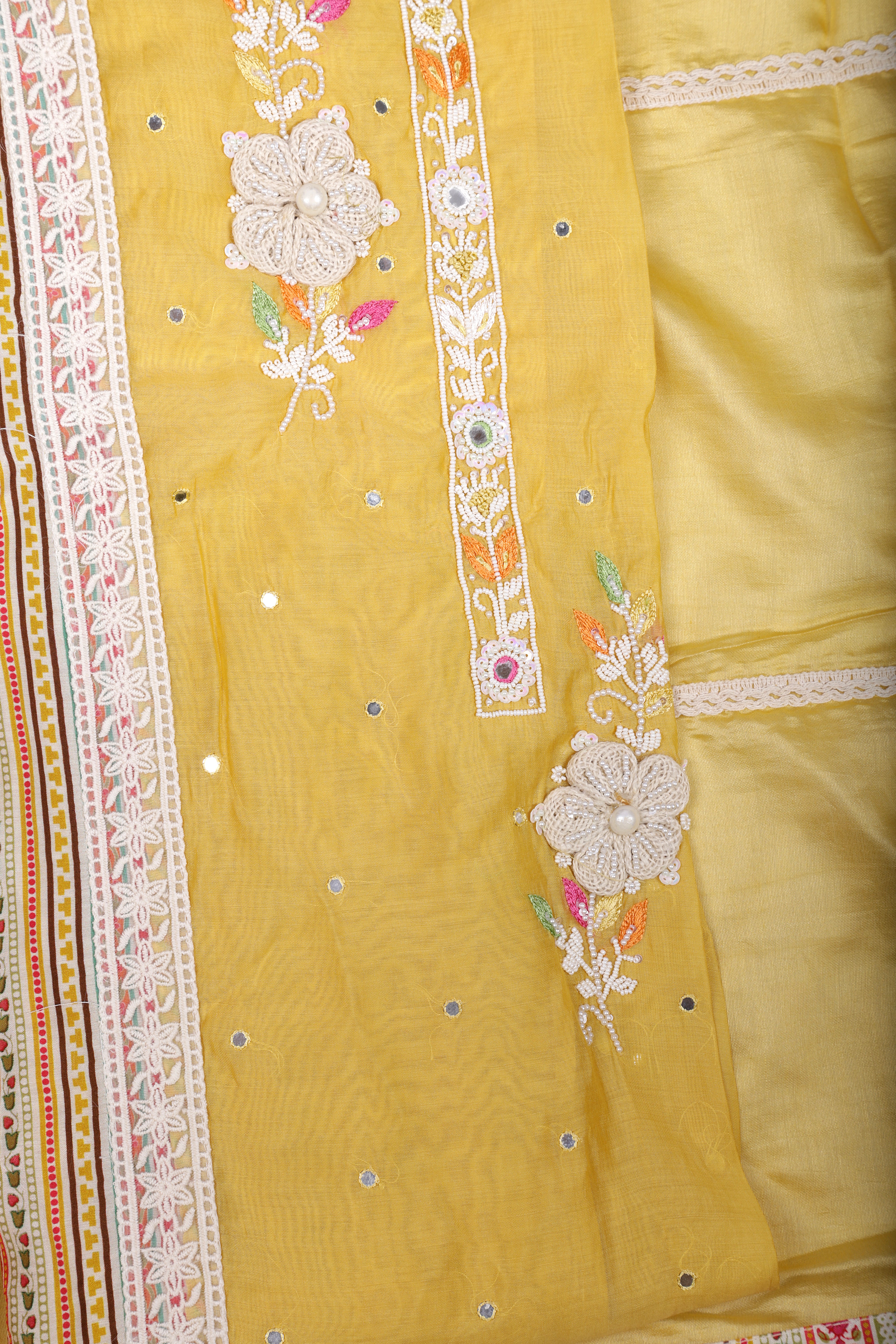 Sunshine Yellow Chanderi Silk Suit Set with Pearl & Mirror Handwork