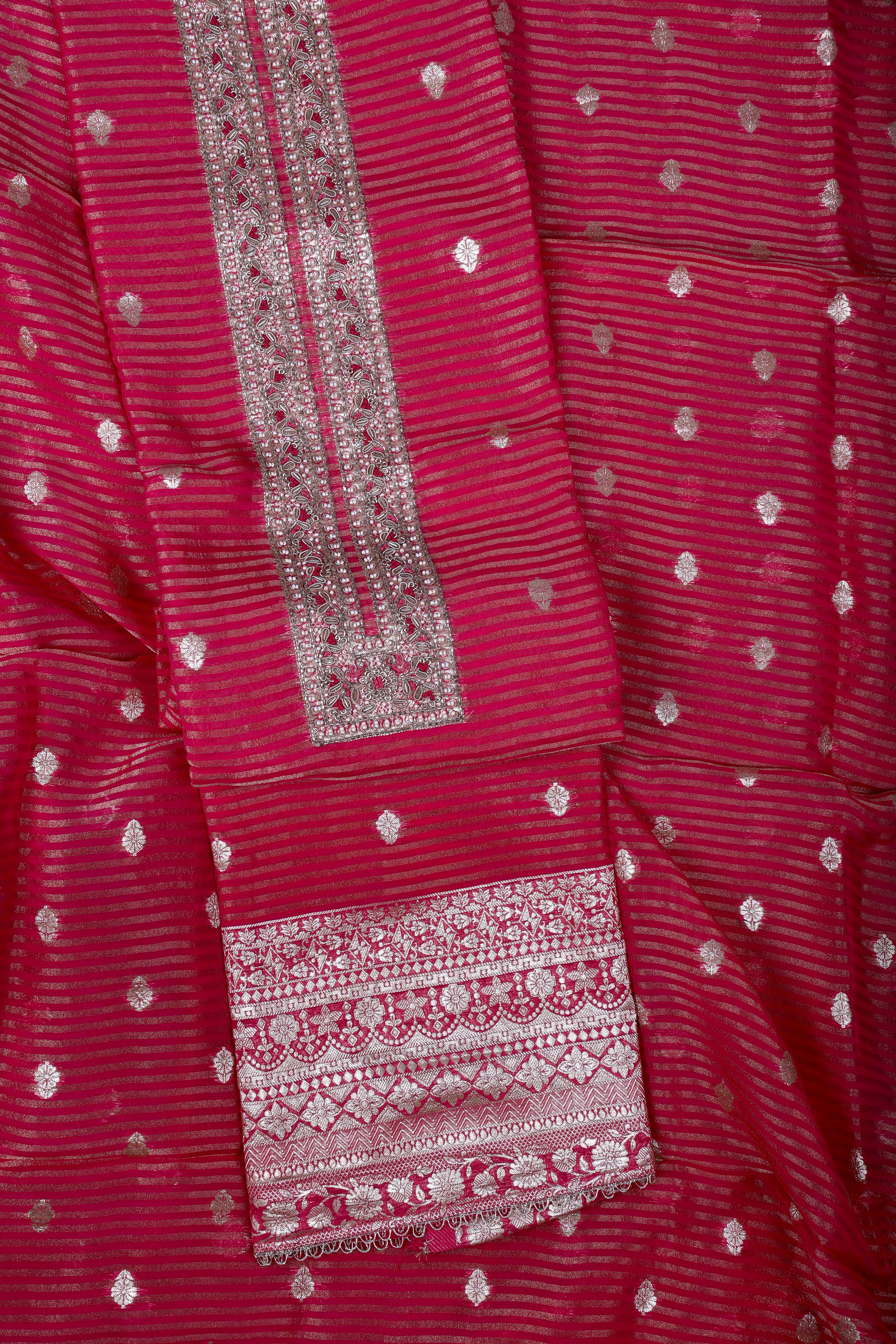 Rani Pink Silk Suit Set with Banarsi Dupatta & Zardozi Handwork