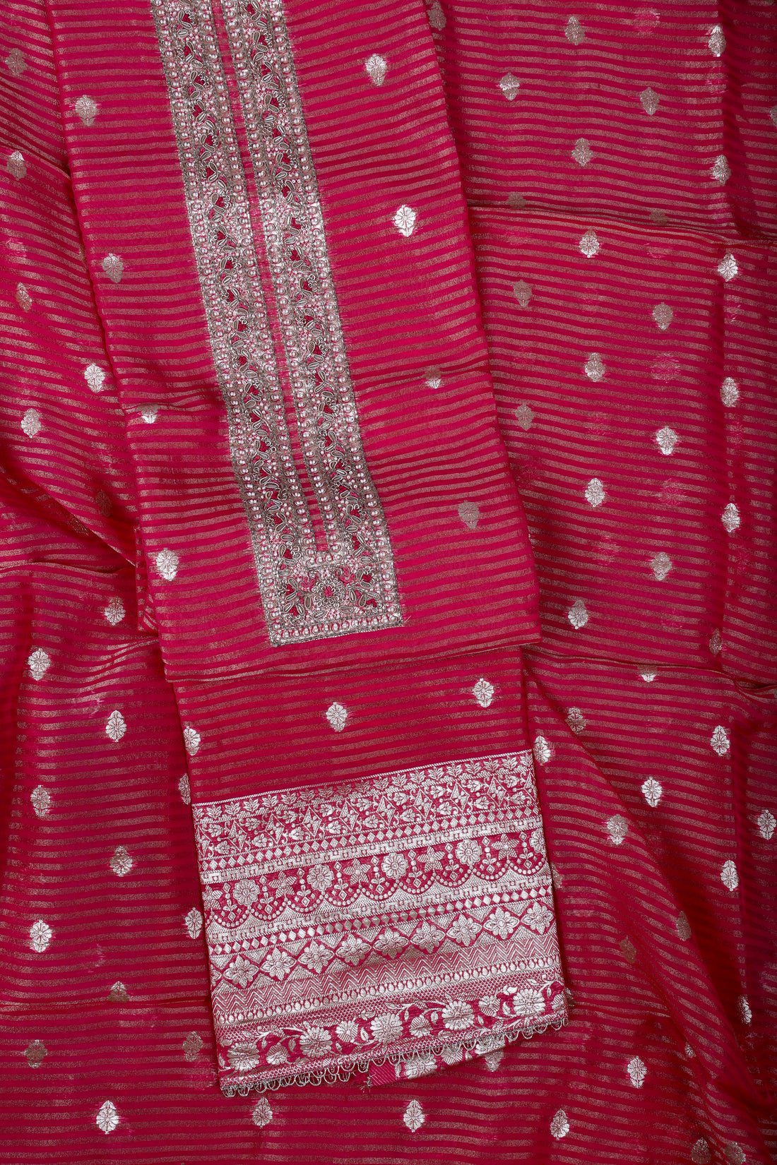 Rani Pink Silk Suit Set with Banarsi Dupatta & Zardozi Handwork