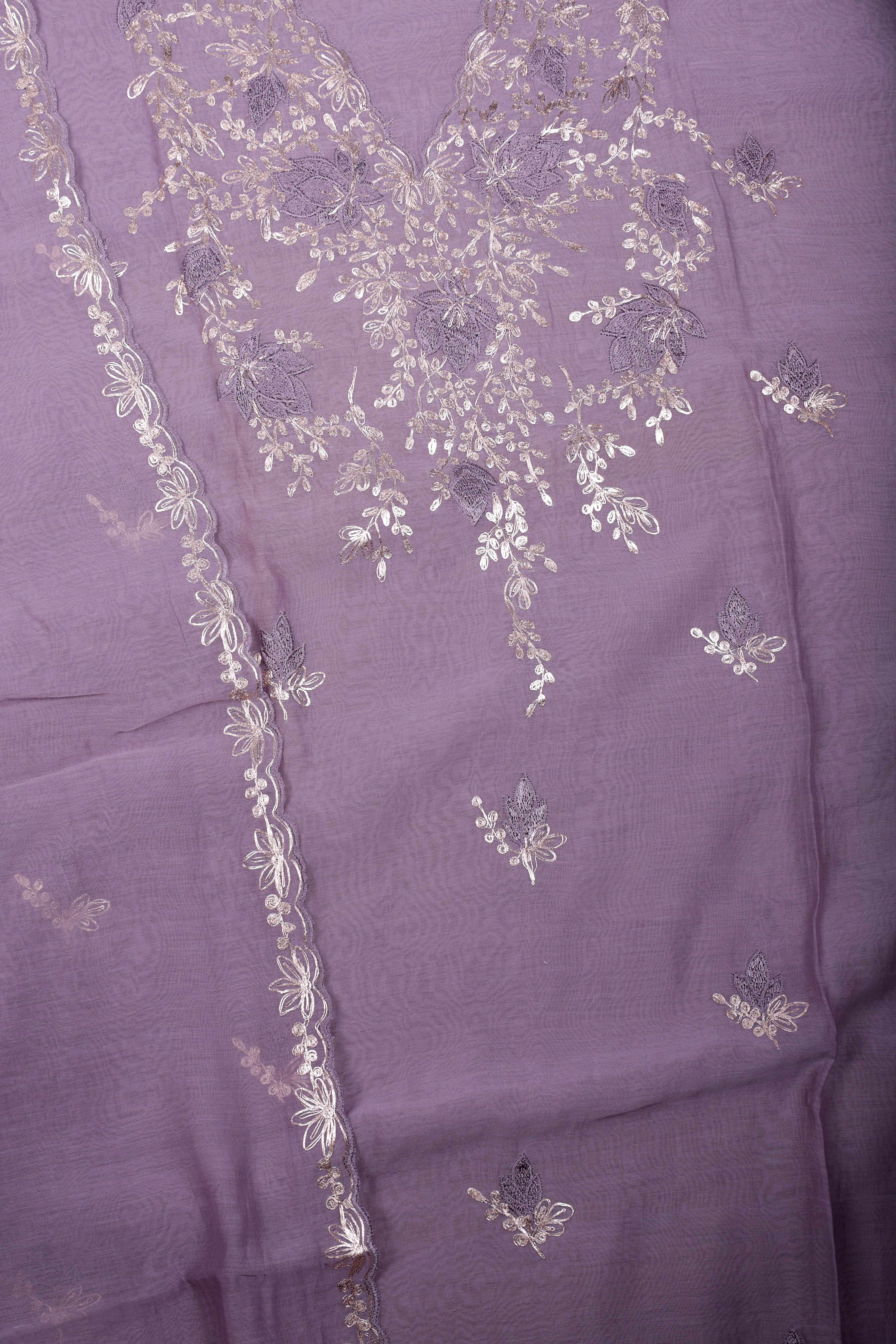Lavender Chanderi Silk Suit Set with Elegant Pitta Work
