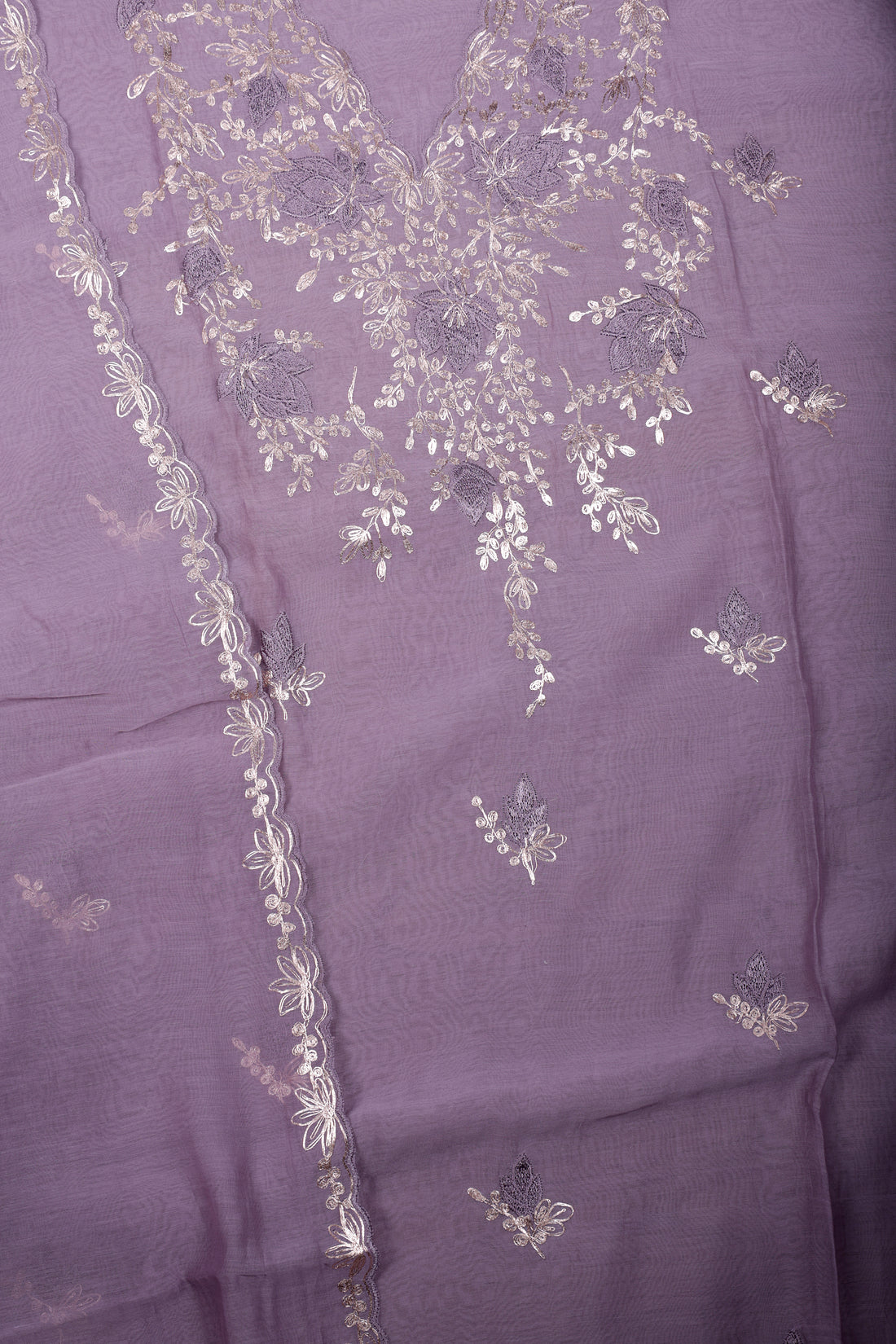Lavender Chanderi Silk Suit Set with Elegant Pitta Work