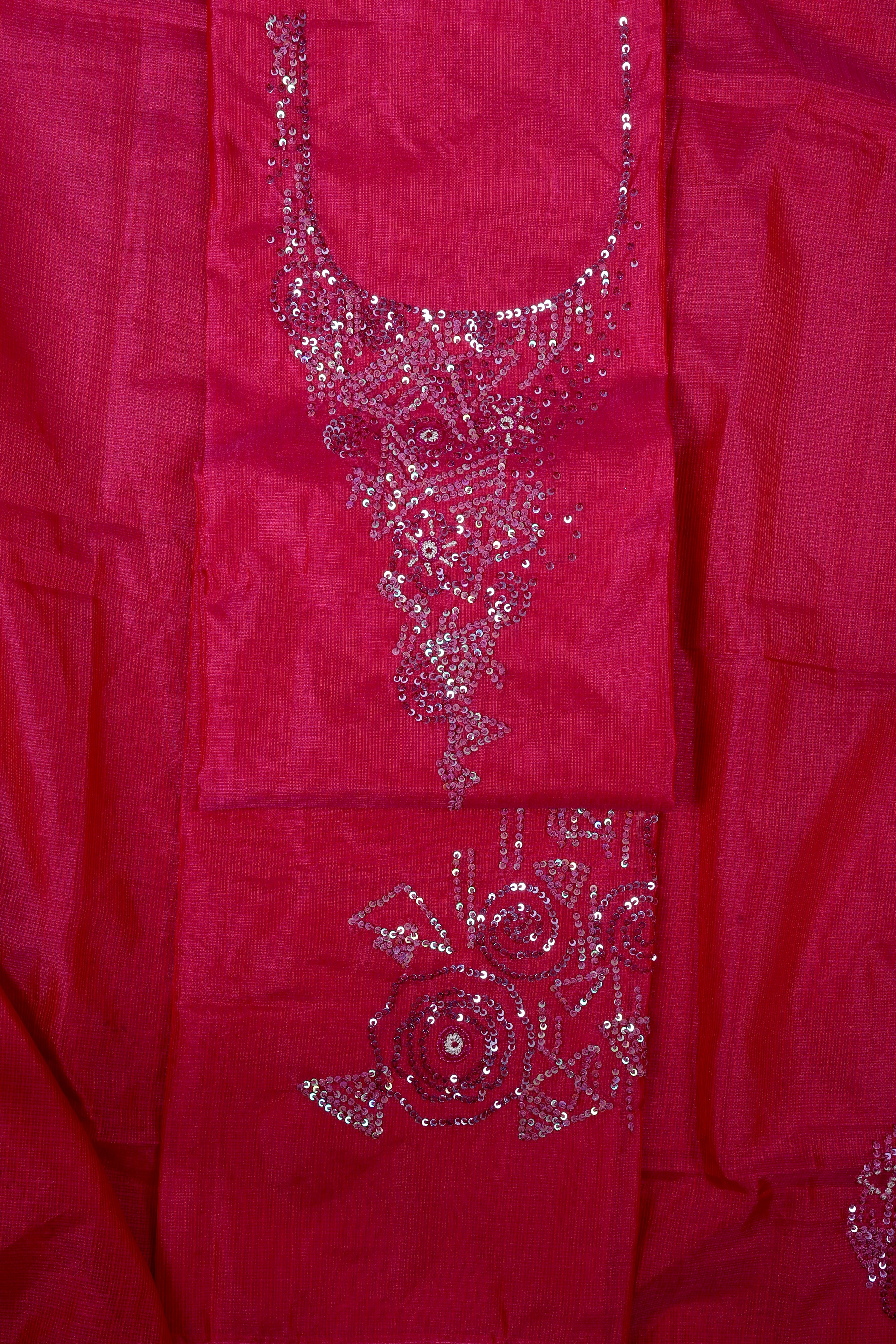 Ruby Pink Kota Silk Suit Set with Sequence & Pearl Work