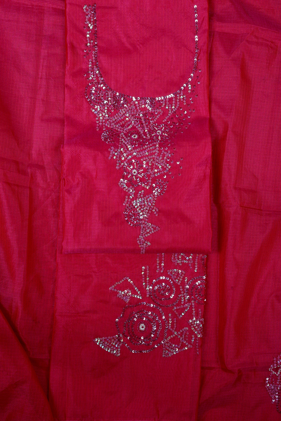 Ruby Pink Kota Silk Suit Set with Sequence & Pearl Work