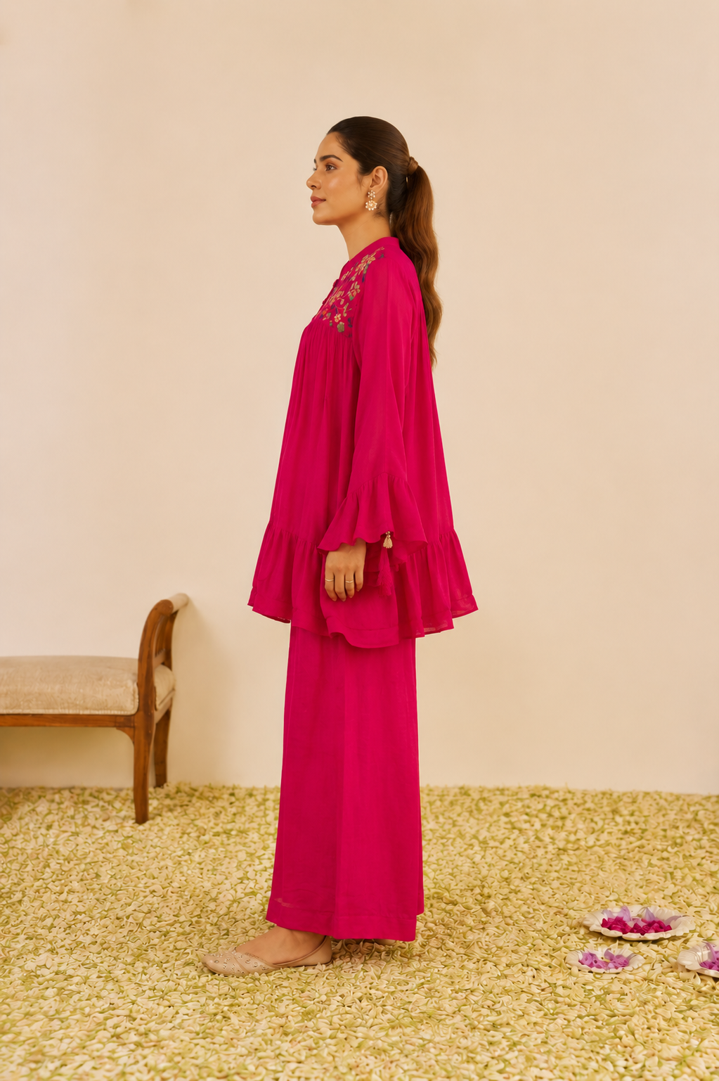 Fuchsia Hand-Embroidered Co-Ord Set