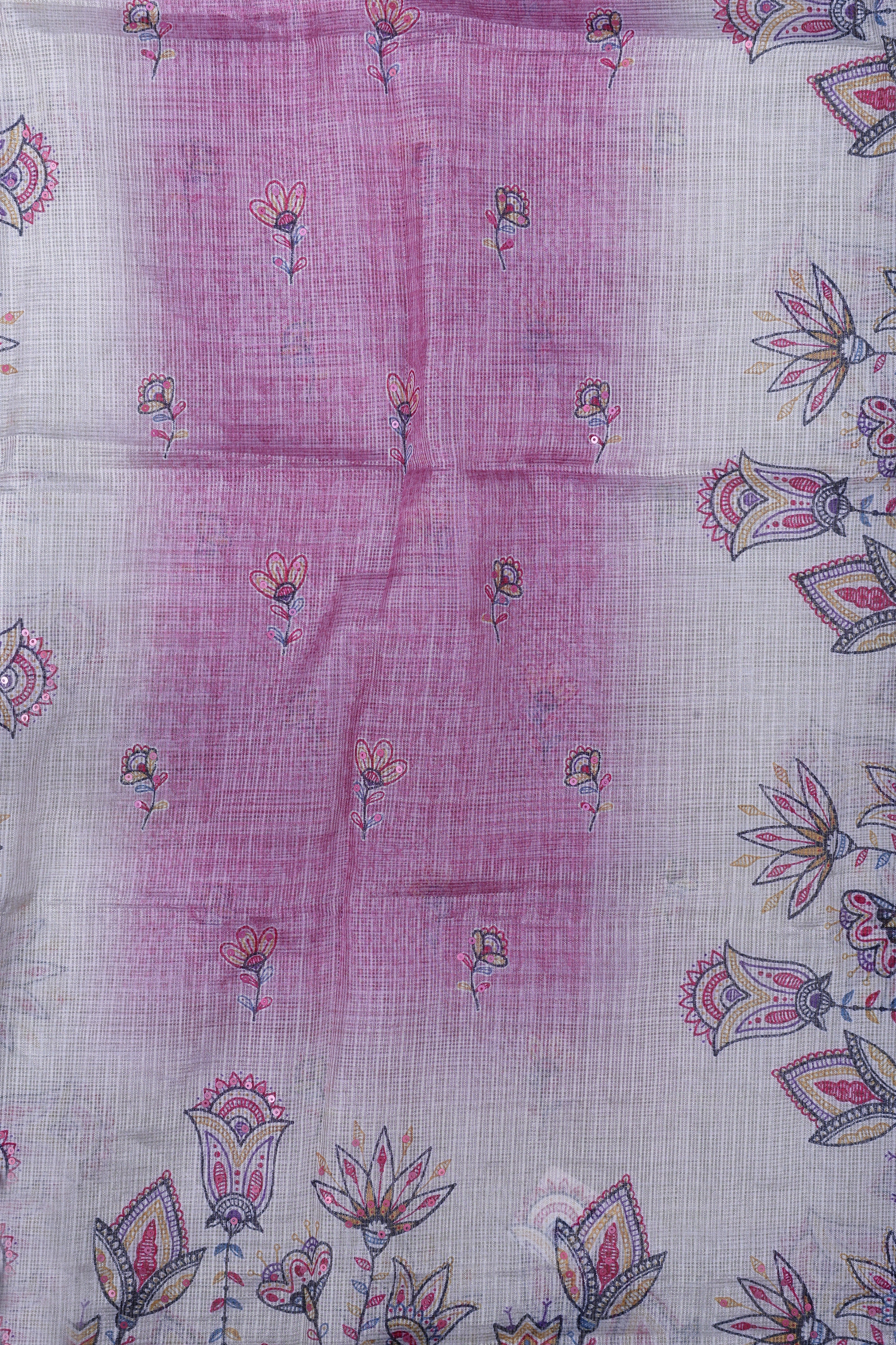 Rose Pink Kota Silk Suit Set with Pearl & Thread Work