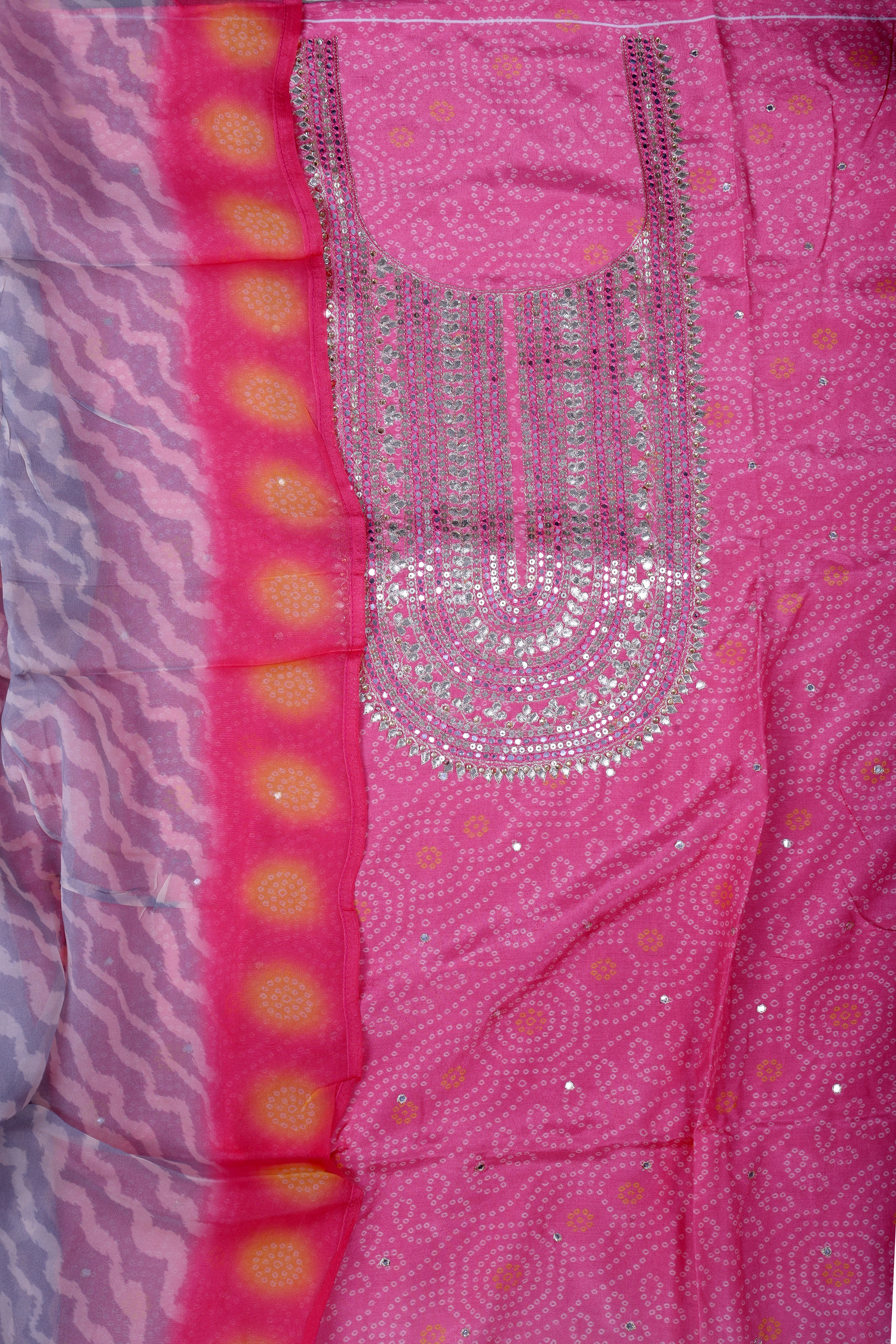 Elegant Pink Muslin Suit Set with Gotta Work & Bandhej Detailing