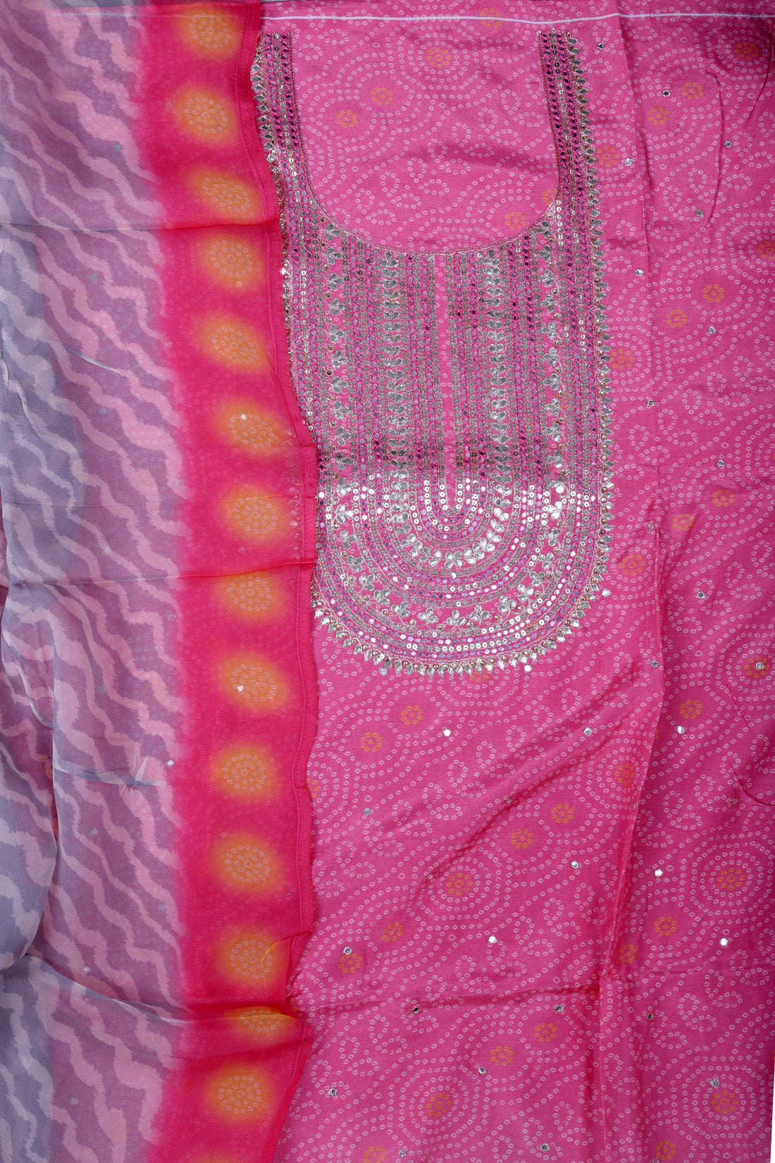 Elegant Pink Muslin Suit Set with Gotta Work & Bandhej Detailing