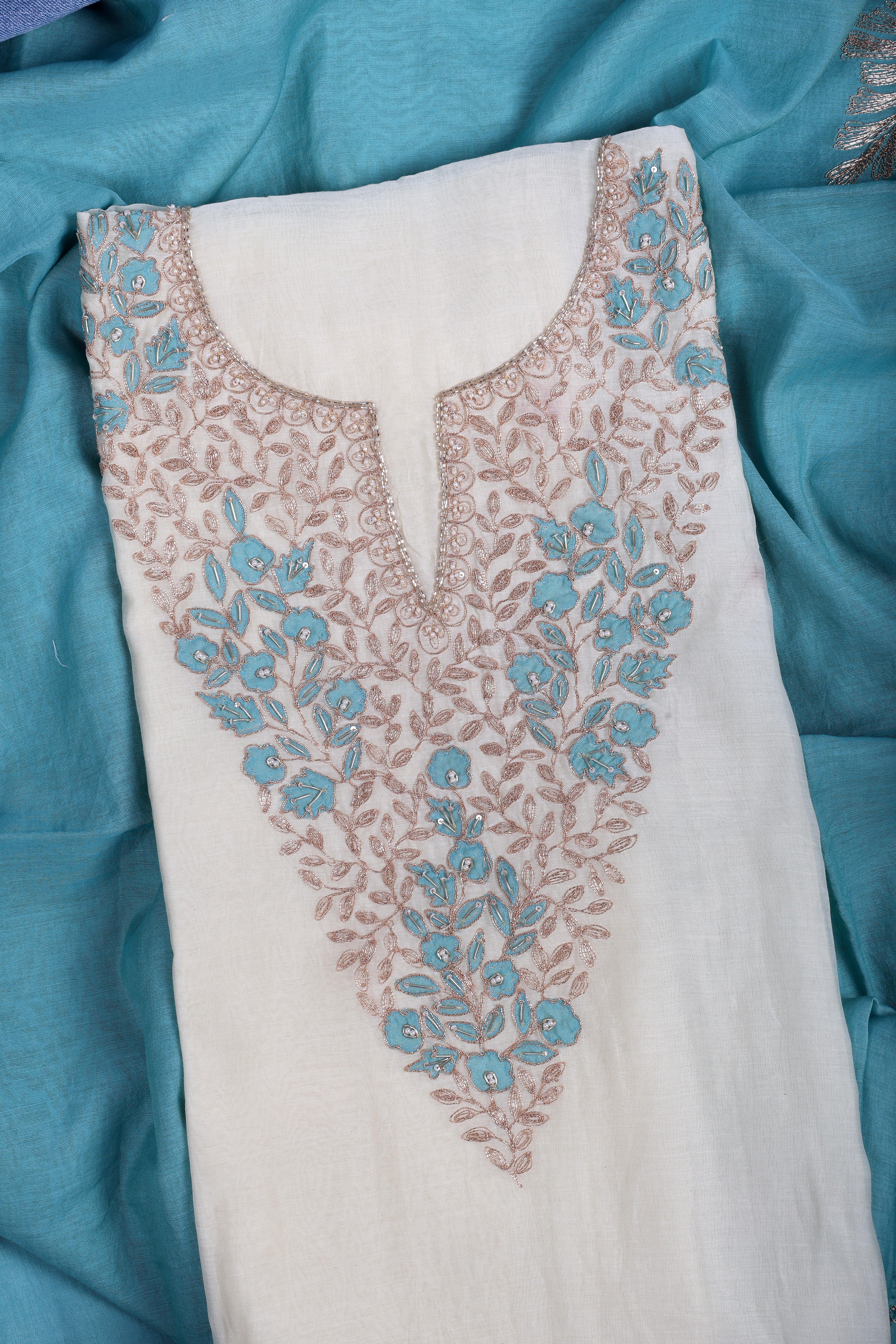 Sky Blue Ombre Embroidered Suit Set