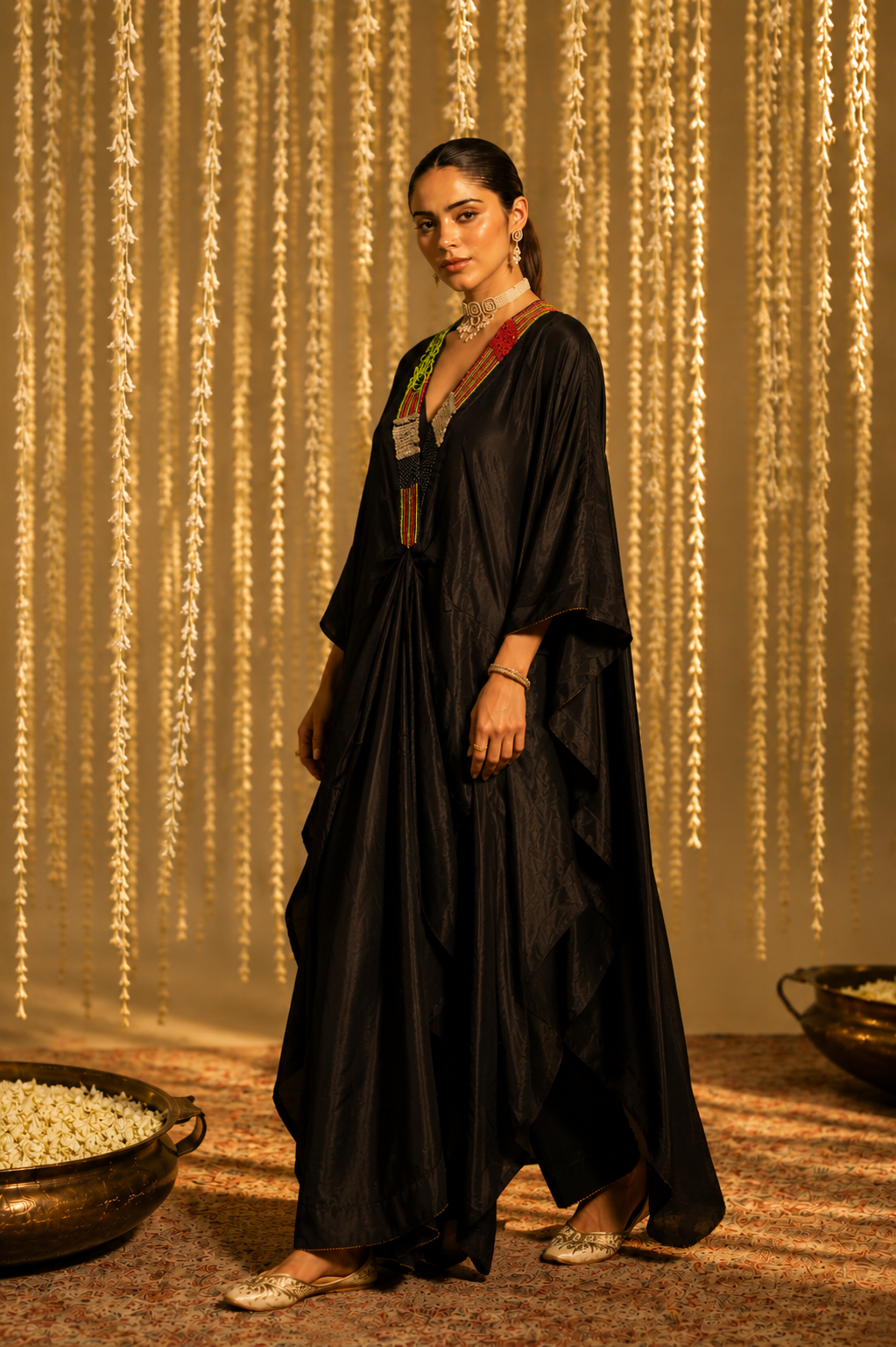 Noir Embellished Kaftan Set