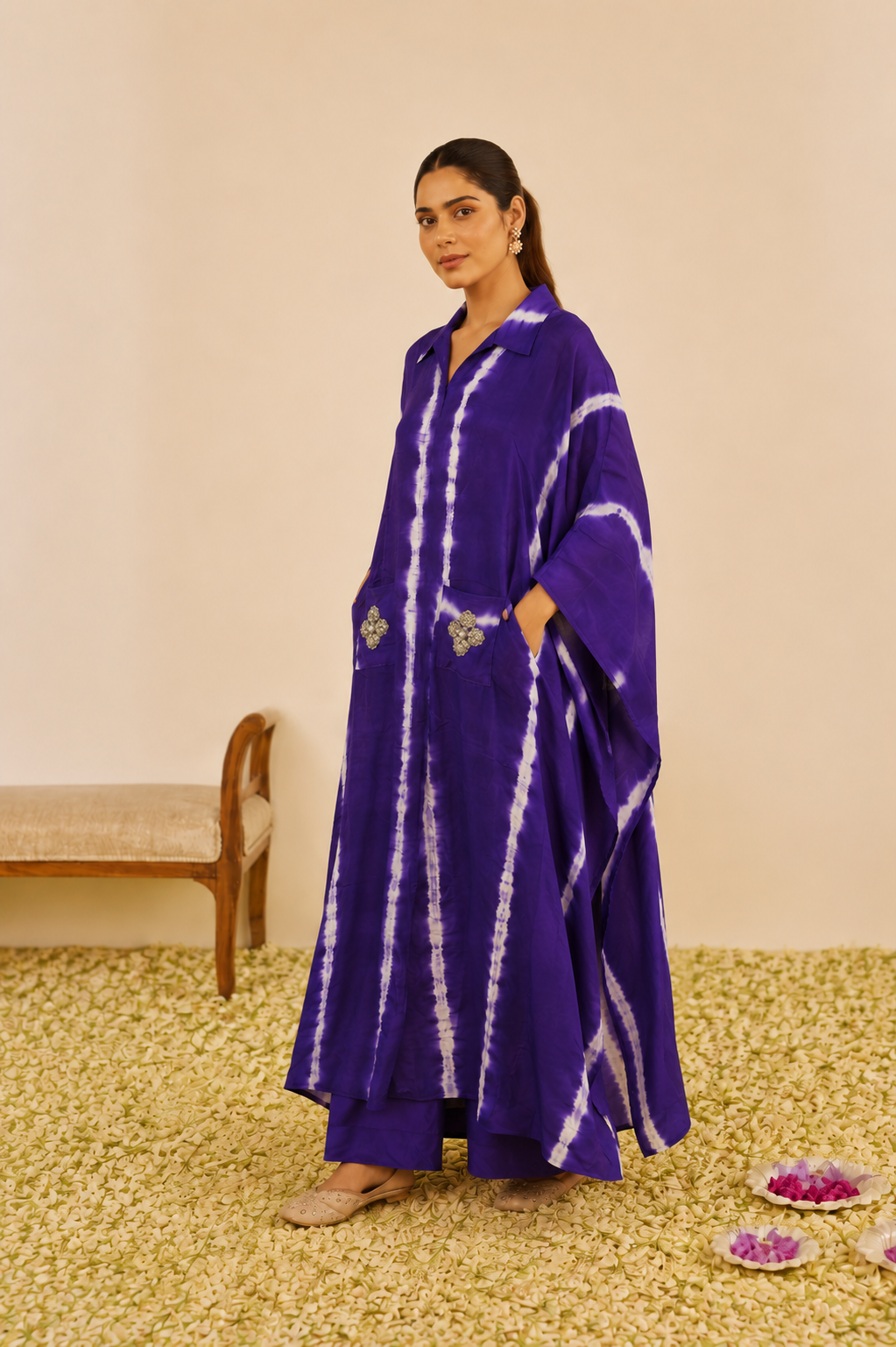 Indigo Tide Tie-Dye Kaftan Set