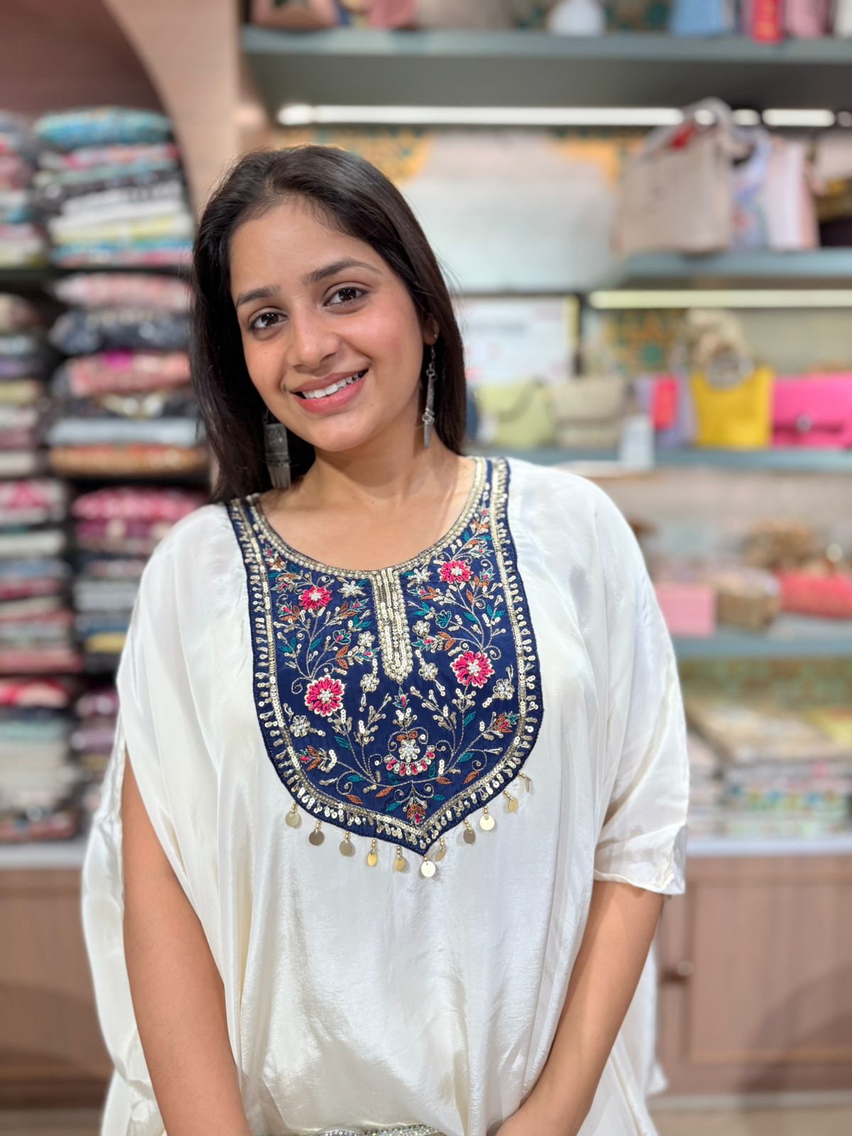 Ivory Gulnaar Embroidered Kaftan Co-Ord Set