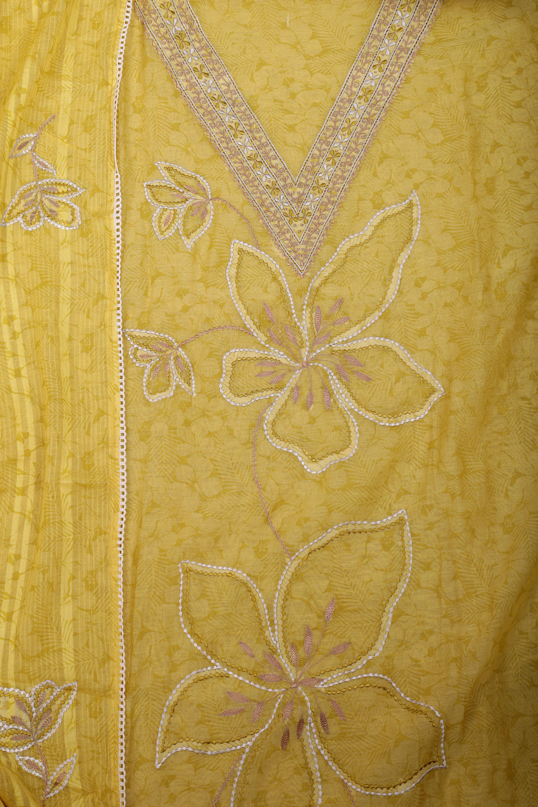 Sunshine Yellow Chanderi Silk Suit Set with Appliqué Thread Work
