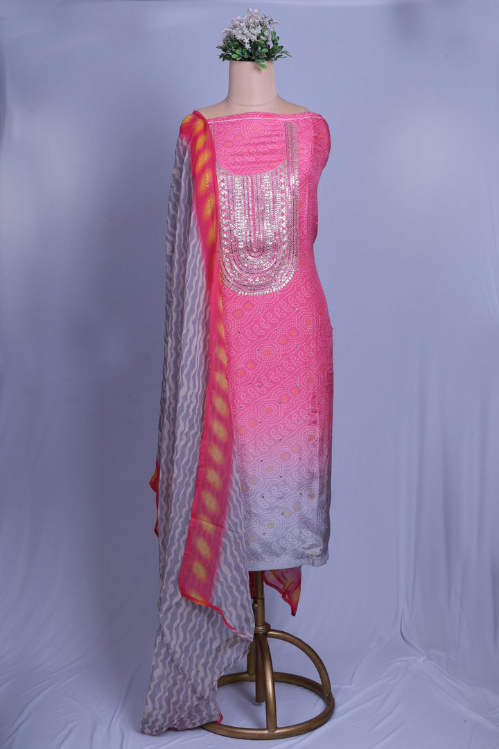 Elegant Pink Muslin Suit Set with Gotta Work & Bandhej Detailing
