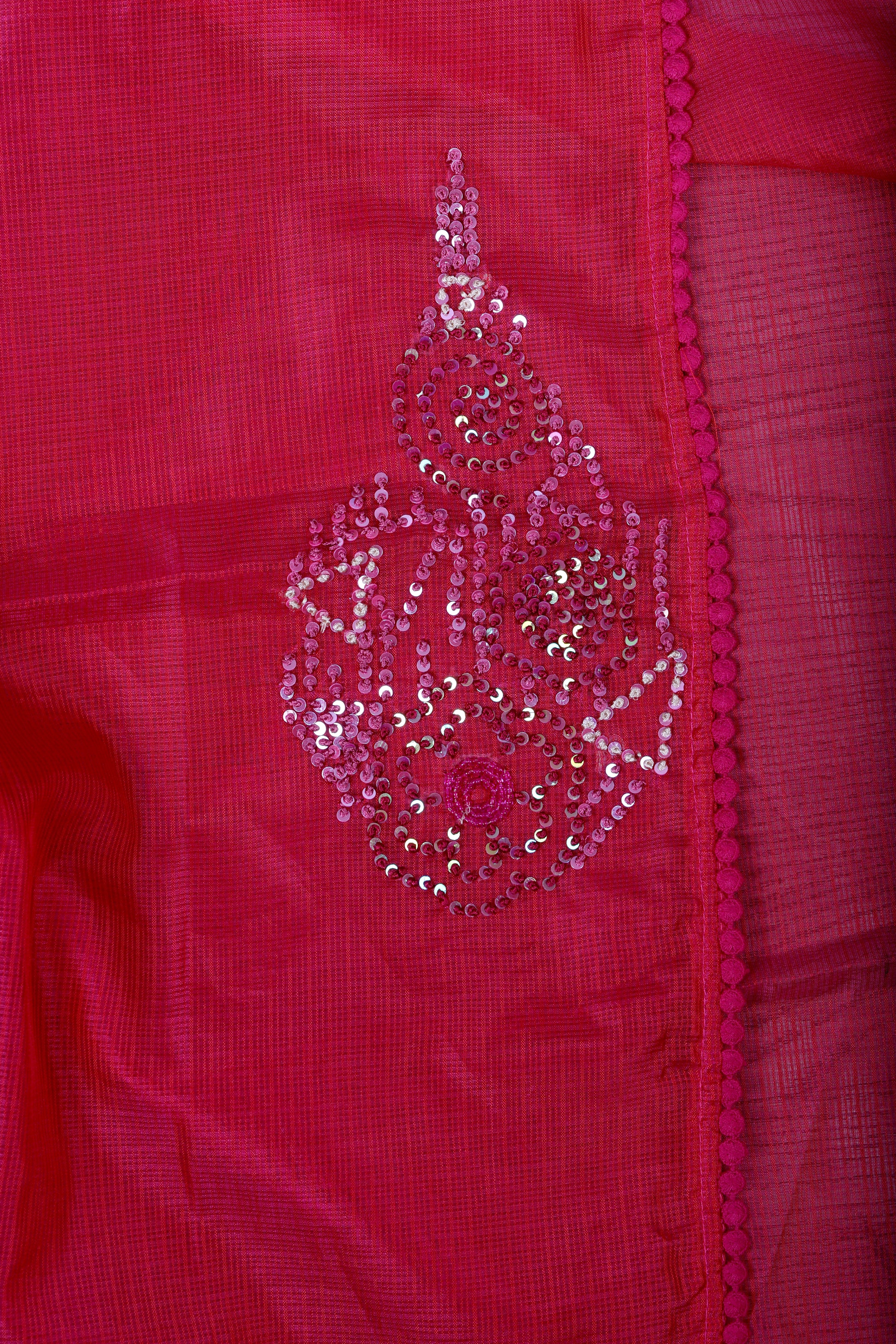 Ruby Pink Kota Silk Suit Set with Sequence & Pearl Work