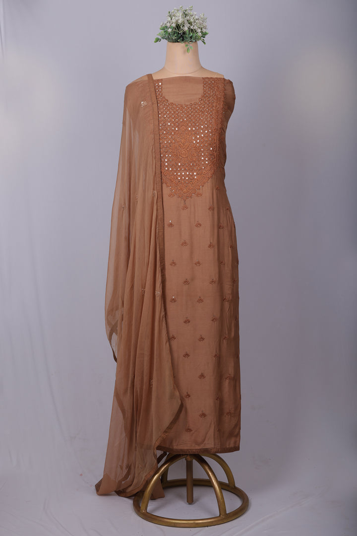 Elegant Mocha Brown Mul Suit Set with Lucknowi Thread Work