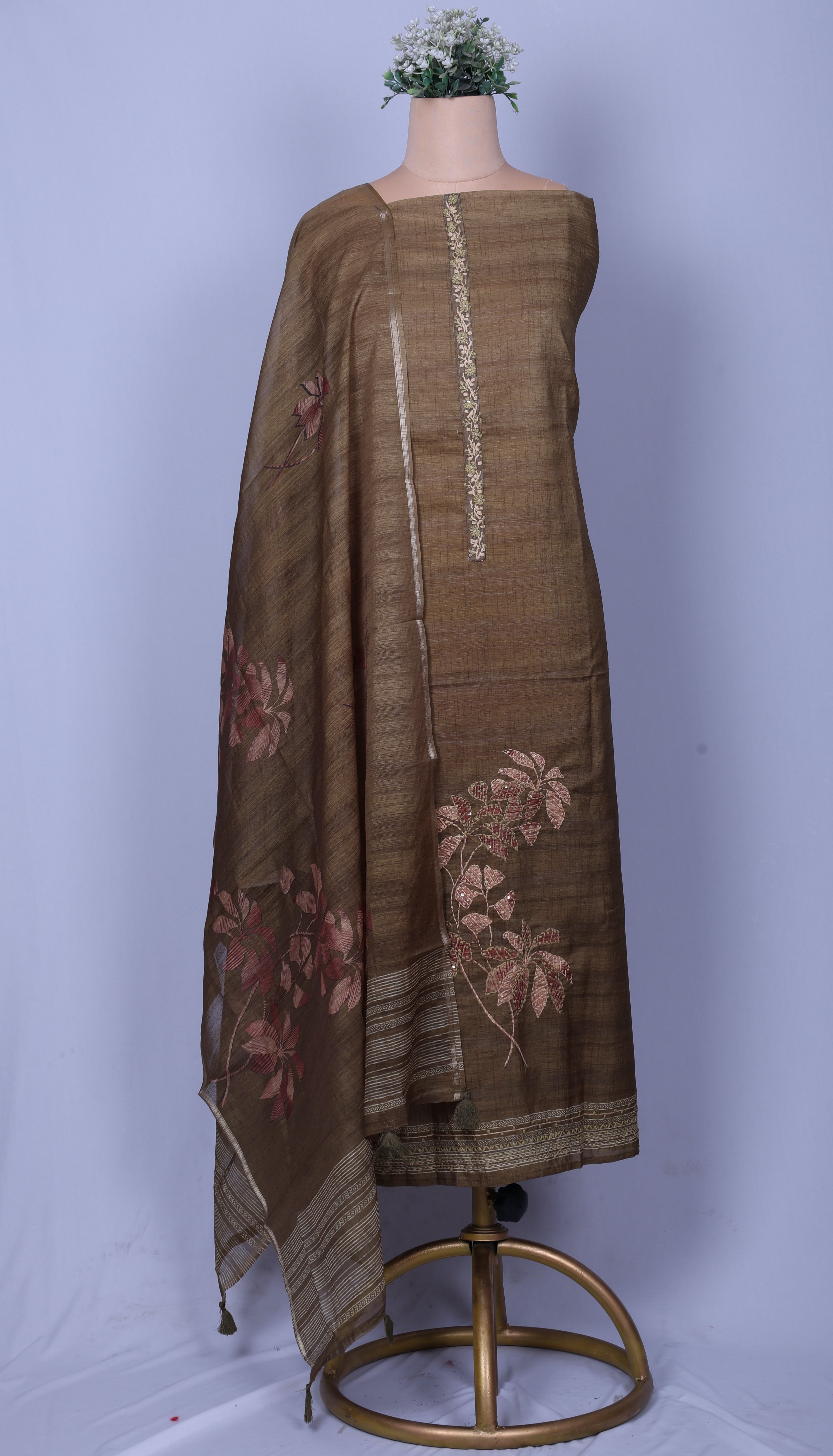 Olive Linen Silk Suit Set