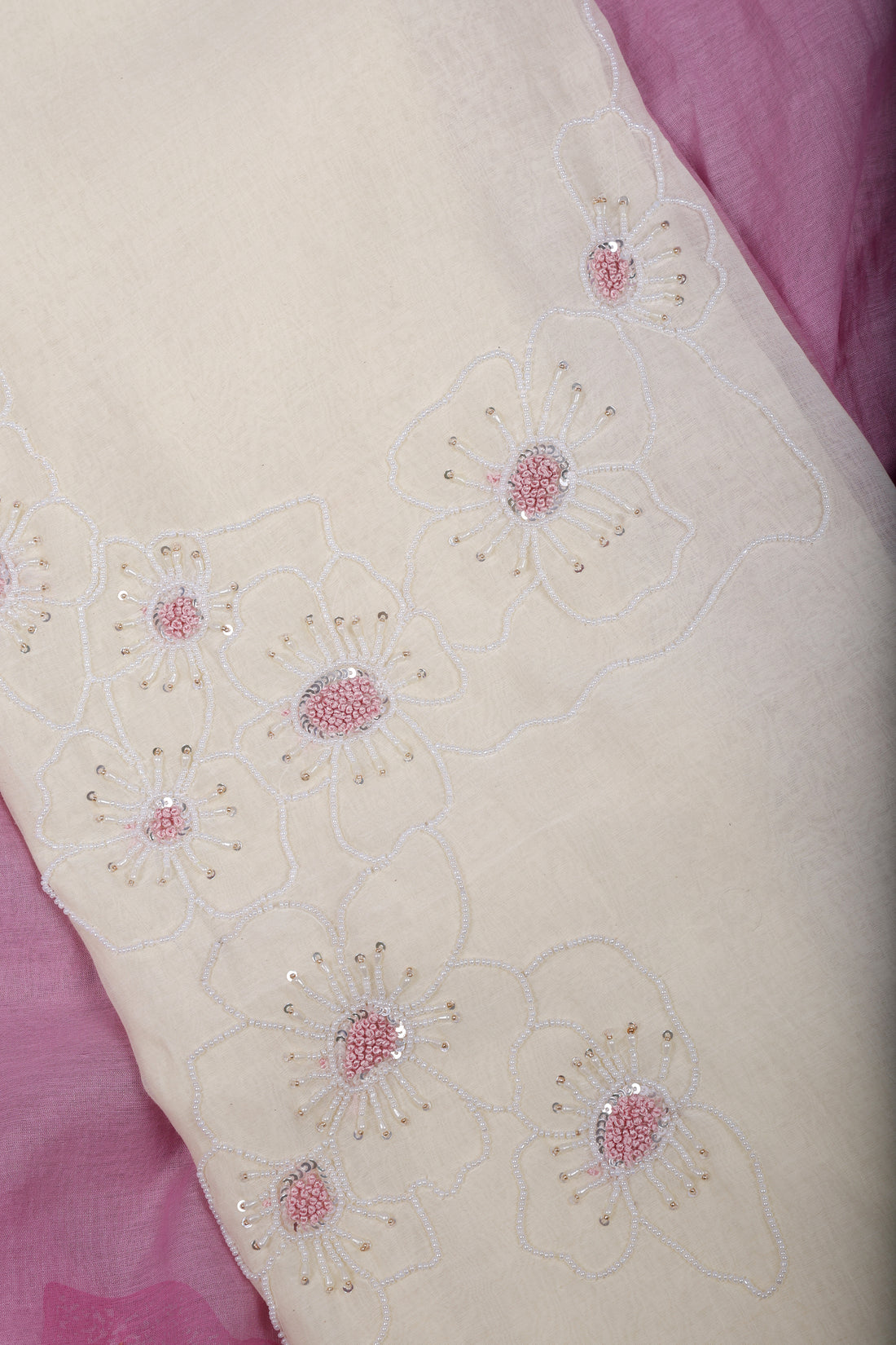 Pink Ombre Mul Chanderi Suit Set with Pearl Thread Work