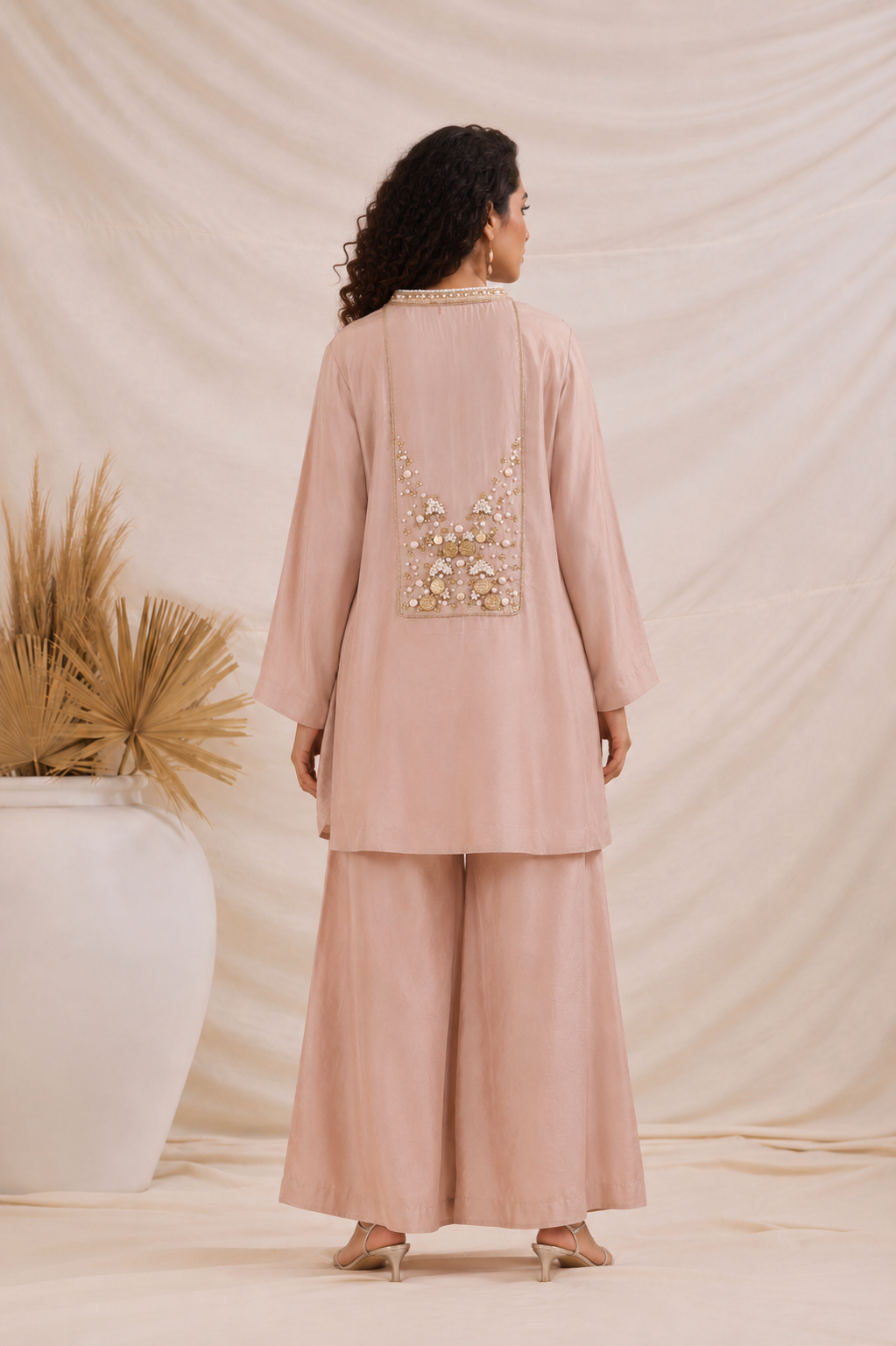 Champagne Glow Embellished Crepe Co-Ord Set