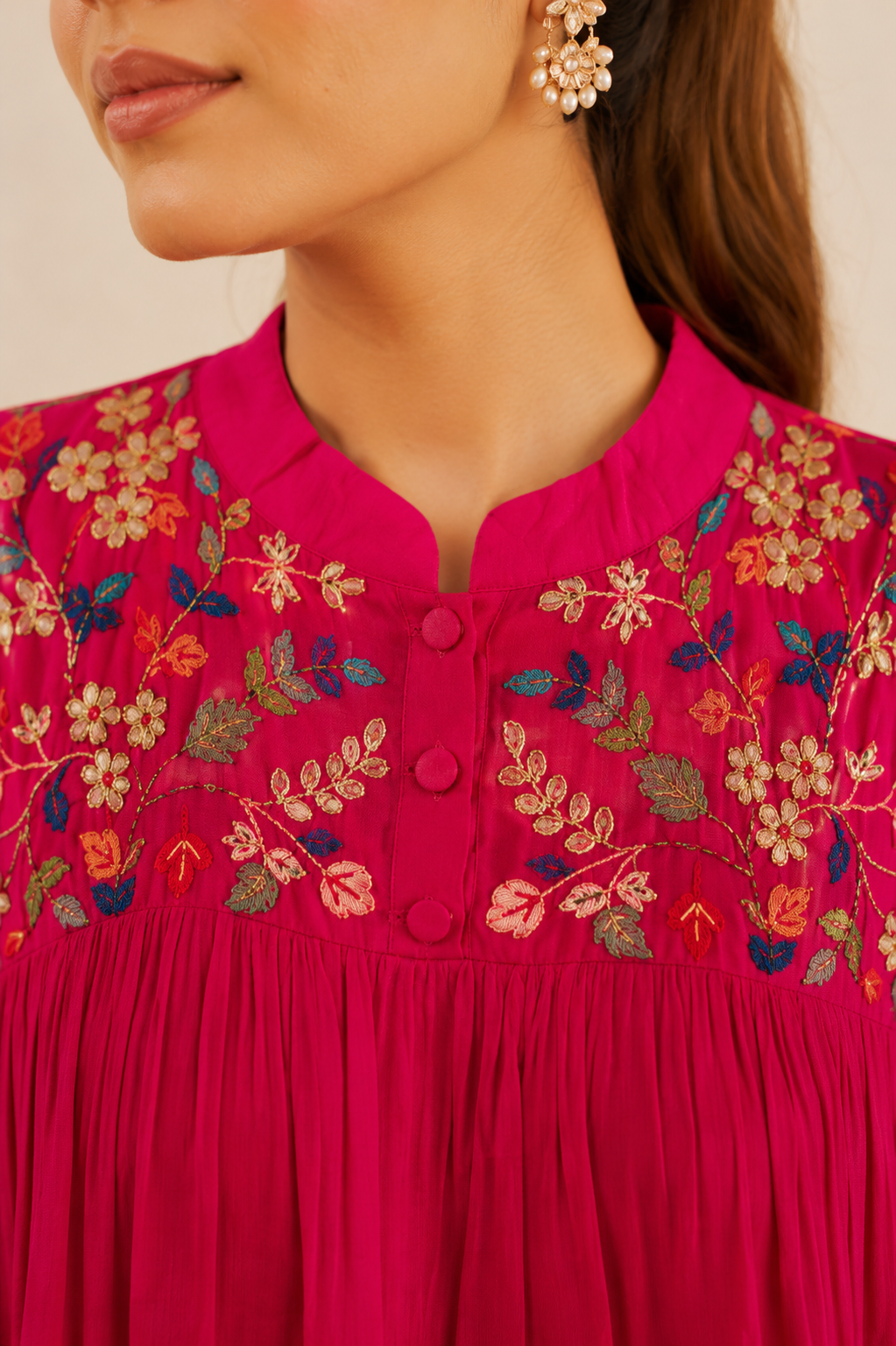 Fuchsia Hand-Embroidered Co-Ord Set