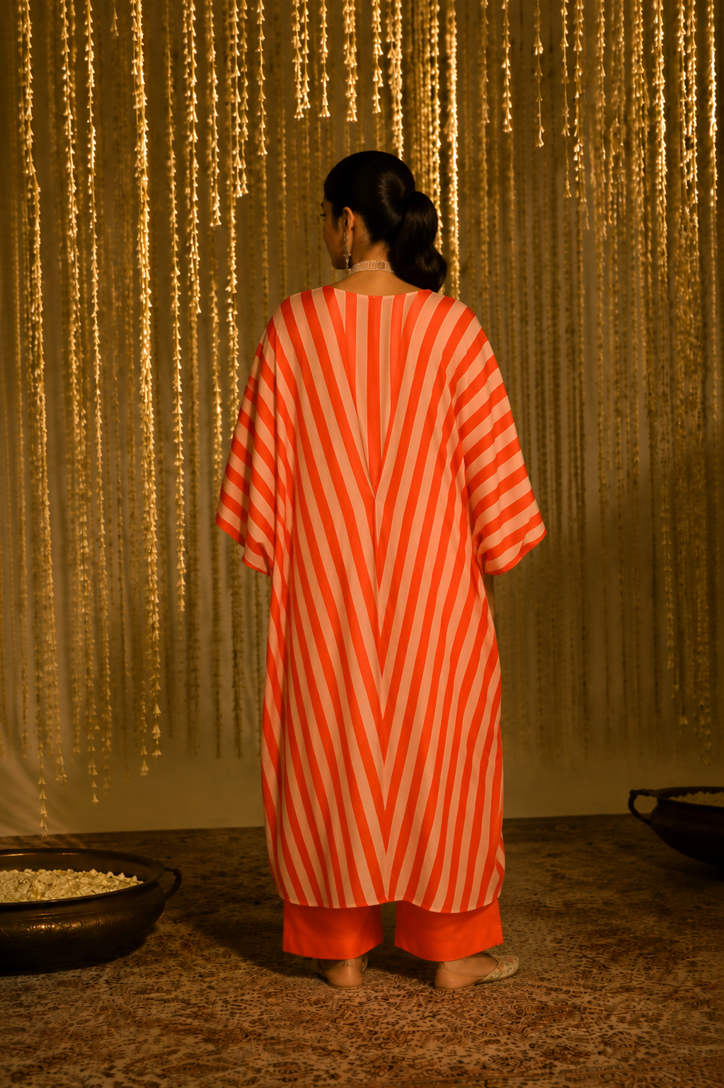 Coral Stripe Statement Kaftan Set
