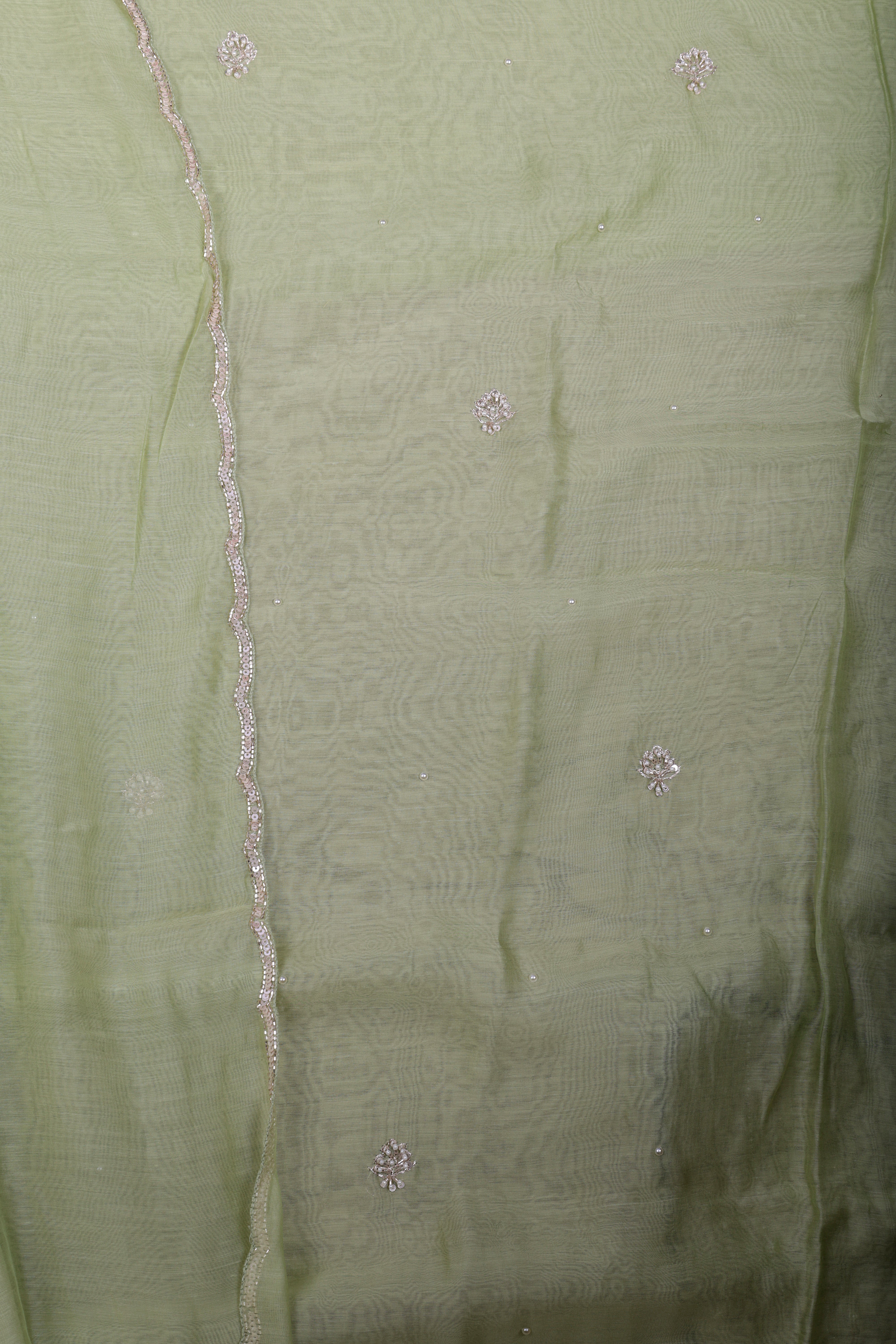 Pastel Green Organza Silk Suit Set with Heavy Hand Embroidery