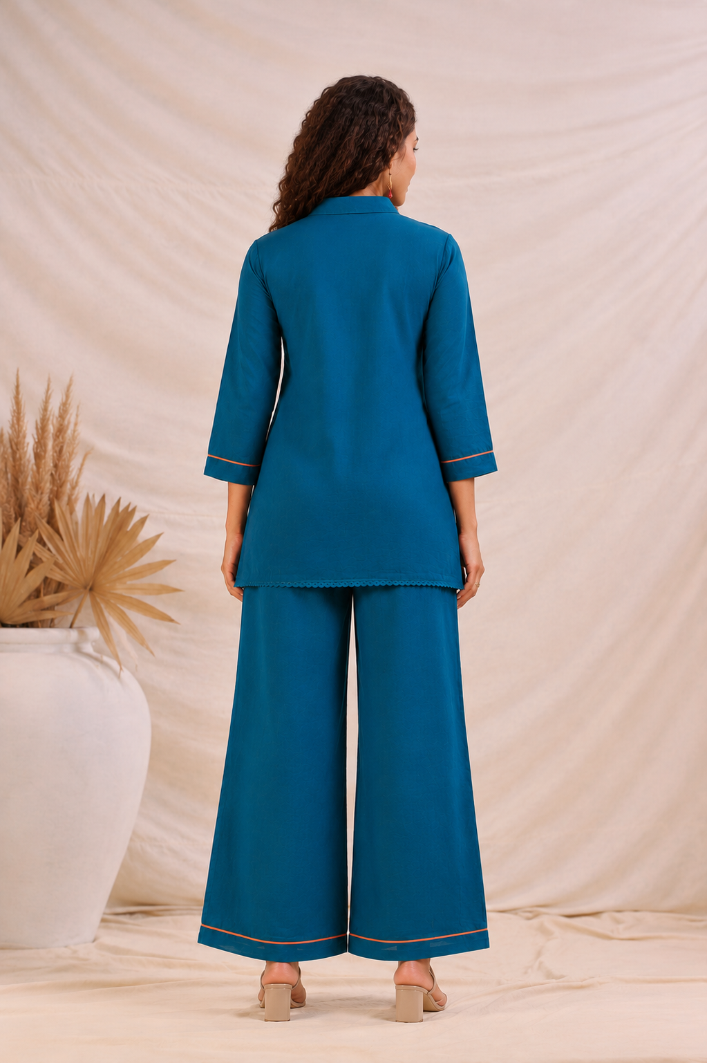 Azure Blossom Mul Chanderi Co-Ord Set