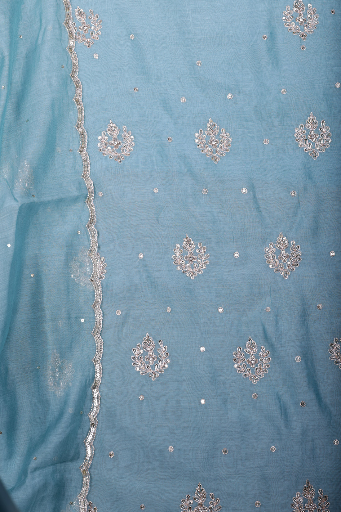 Sky Blue Chanderi Silk Suit Set with Zari & Zardozi Work