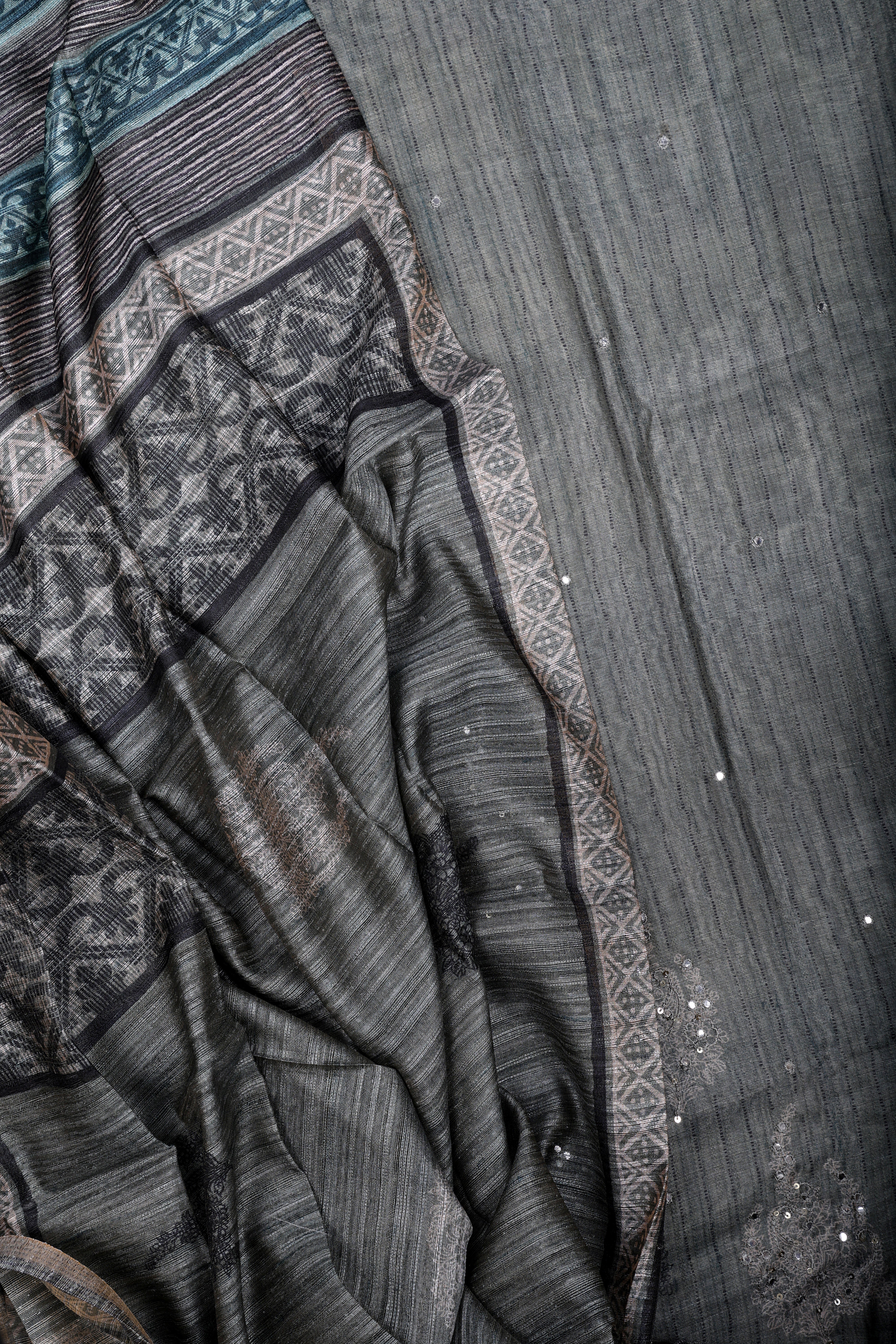 Elegant Grey Handloom Silk Suit Set