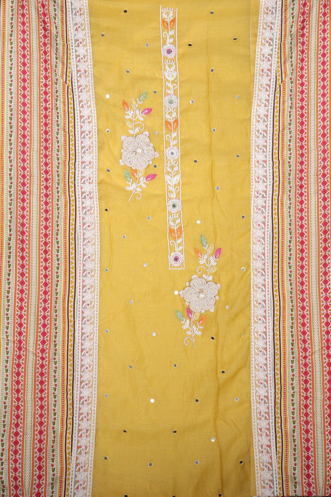 Sunshine Yellow Chanderi Silk Suit Set with Pearl & Mirror Handwork