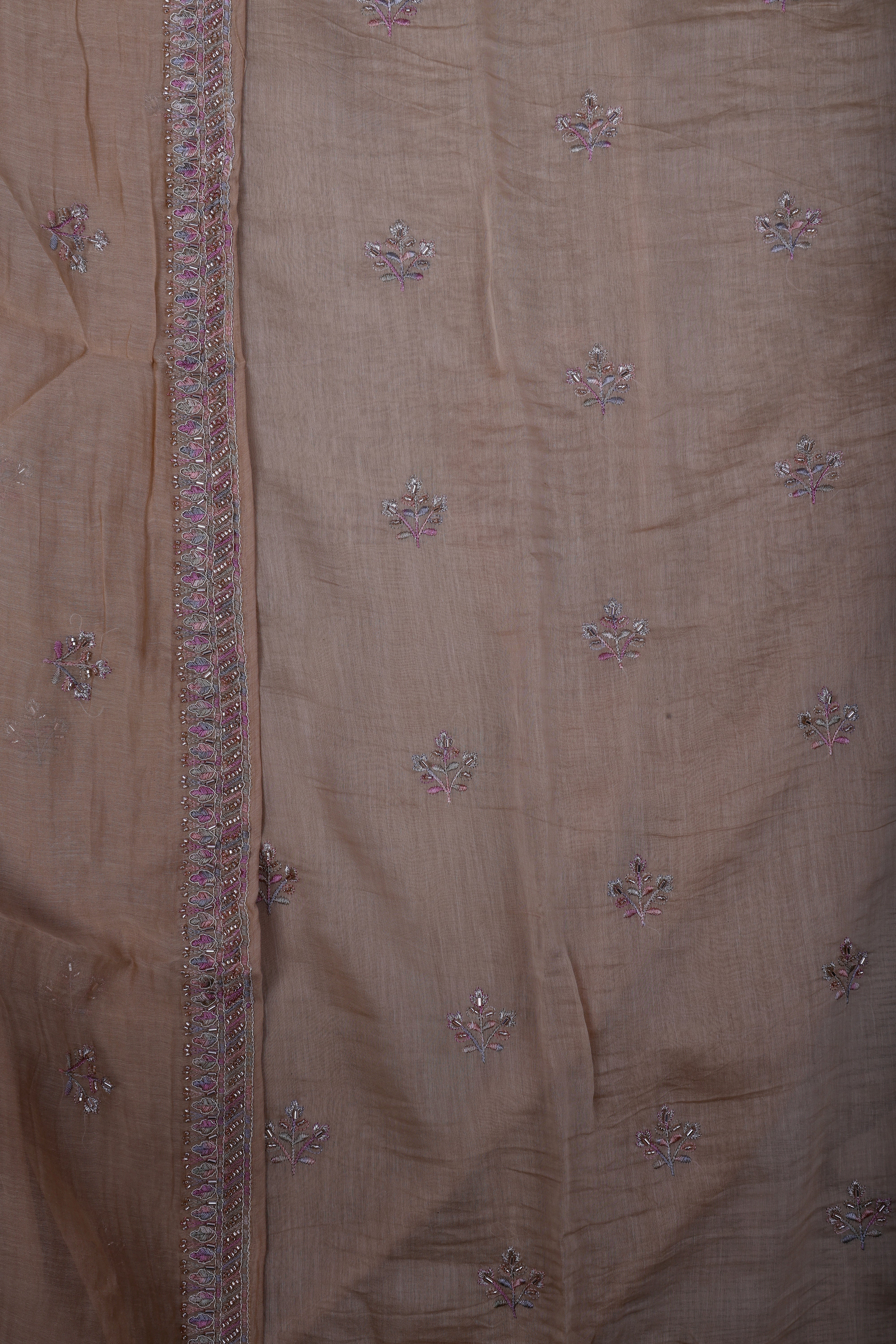 Champagne Beige Chanderi Silk Suit Set with Jardoji Handwork