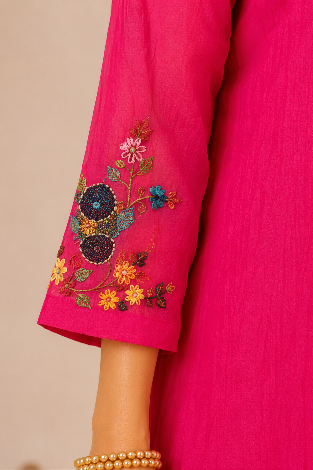Fuchsia Bloom Hand-Embroidered Mul Chanderi Co-Ord Set