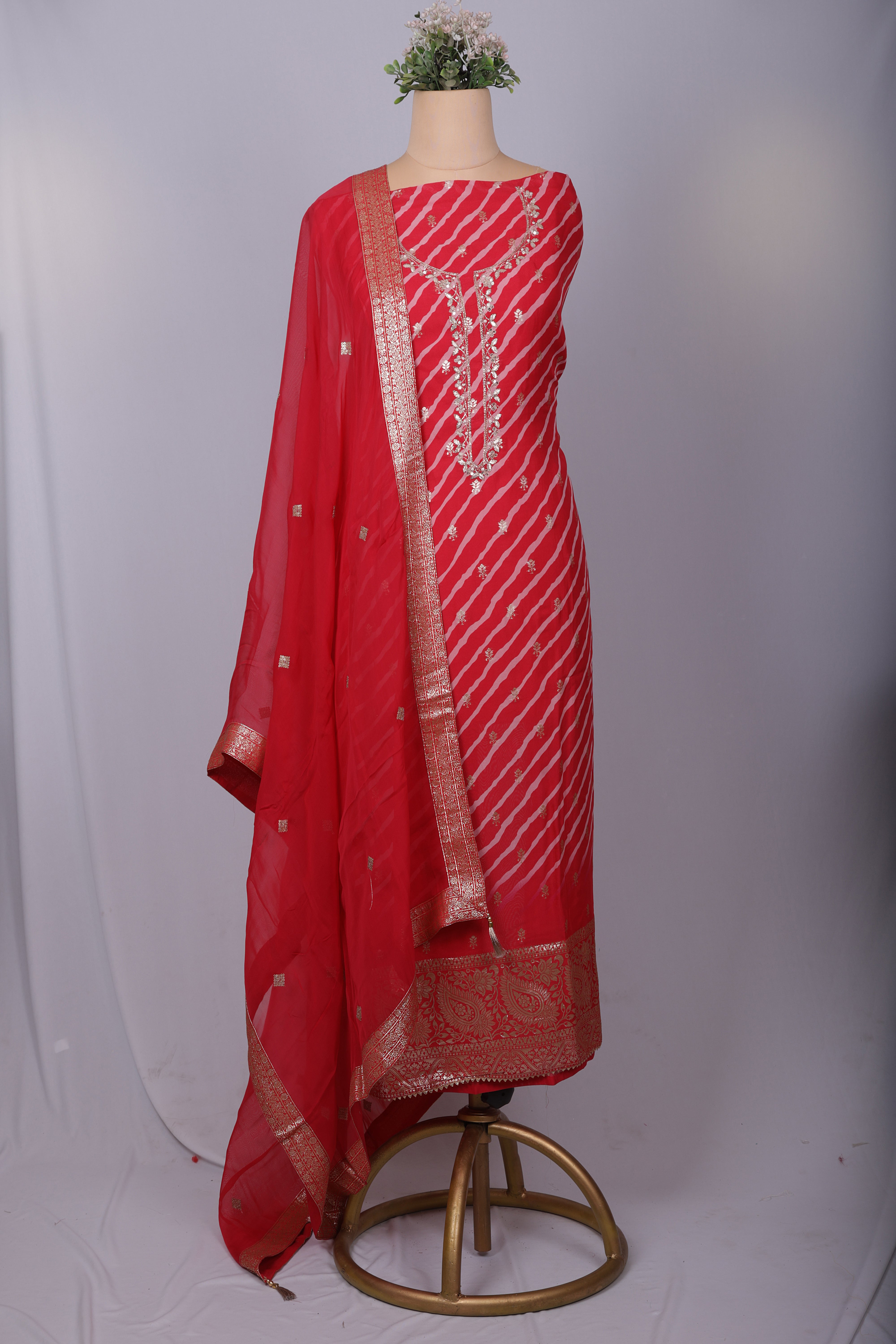 Radiant Pink Organza Suit Set with Gotta Patti & Zari Work