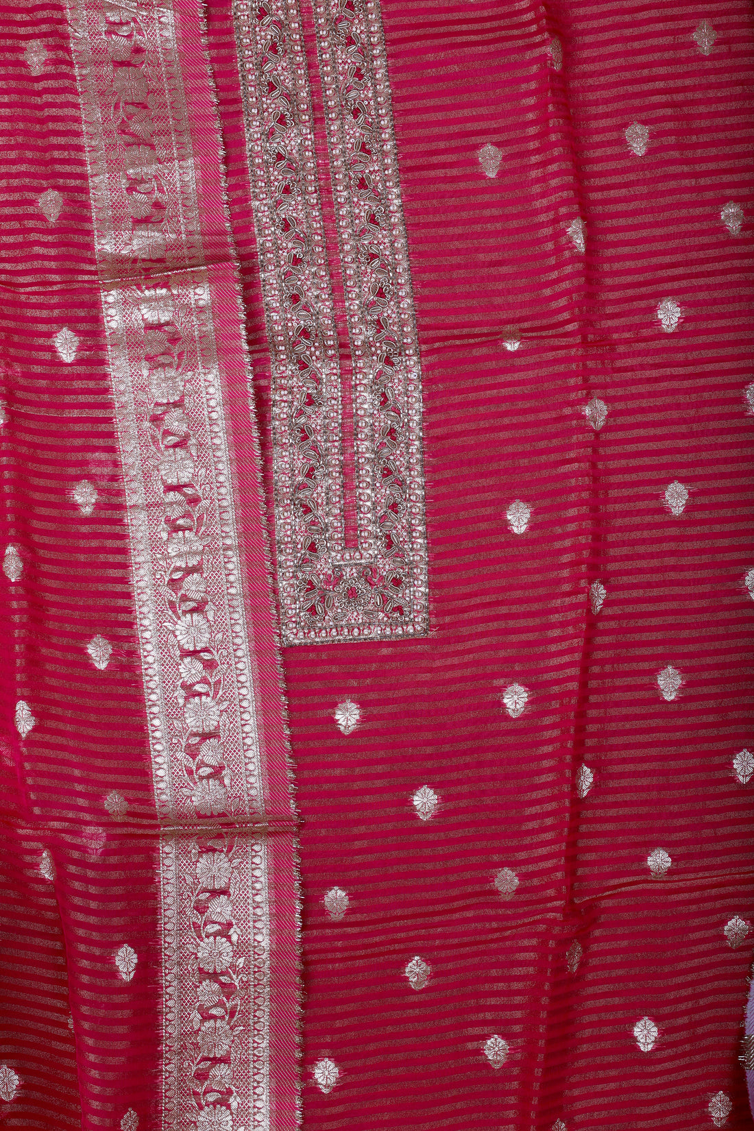 Rani Pink Silk Suit Set with Banarsi Dupatta & Zardozi Handwork