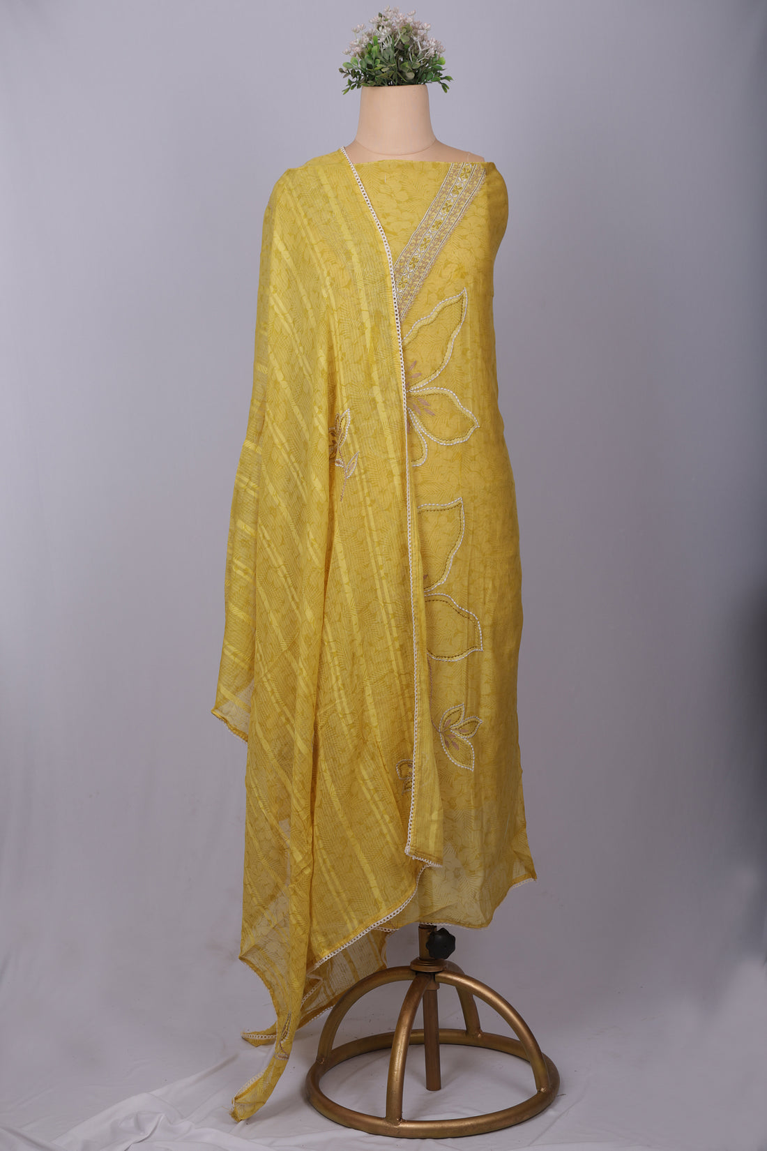 Sunshine Yellow Chanderi Silk Suit Set with Appliqué Thread Work