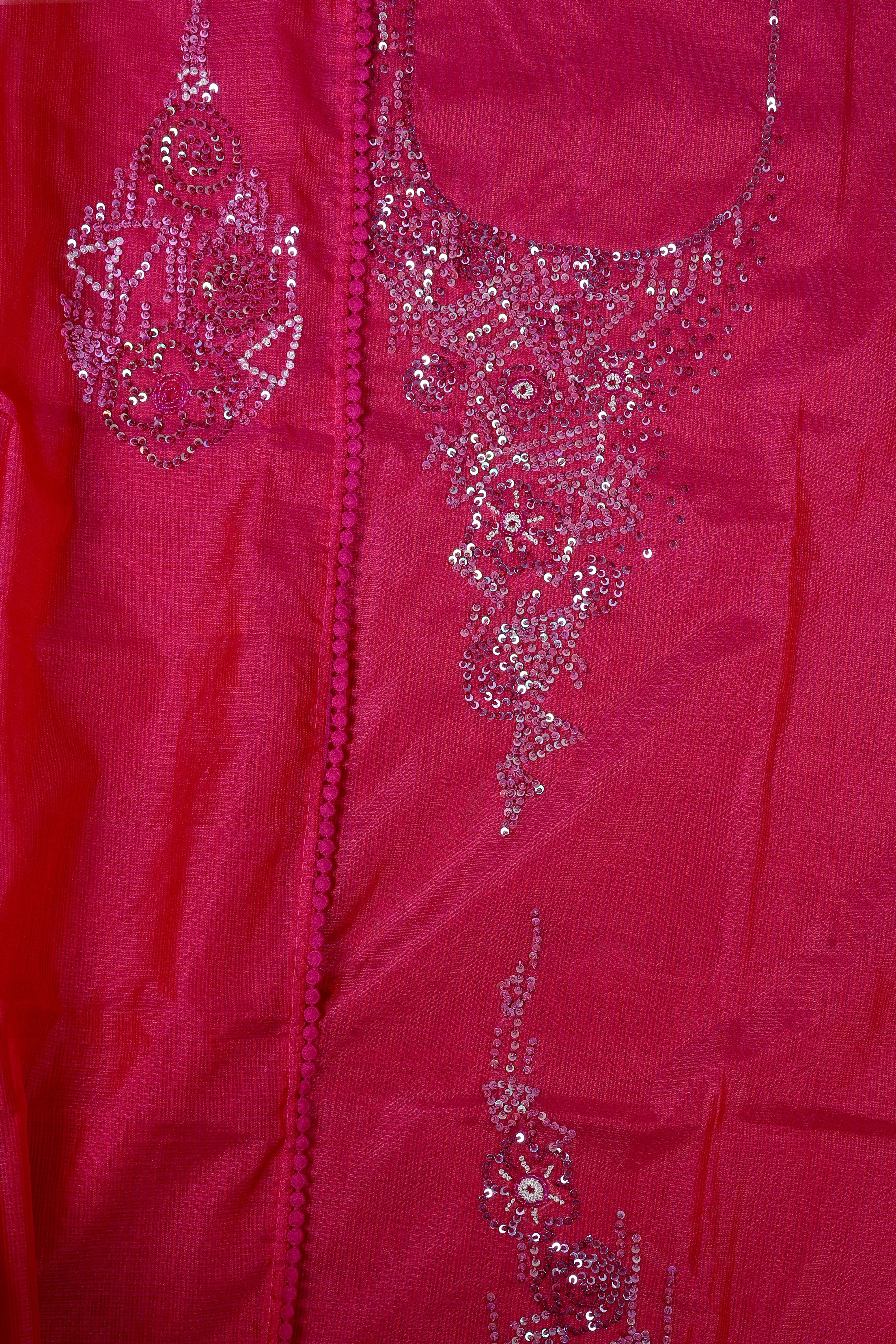 Ruby Pink Kota Silk Suit Set with Sequence & Pearl Work