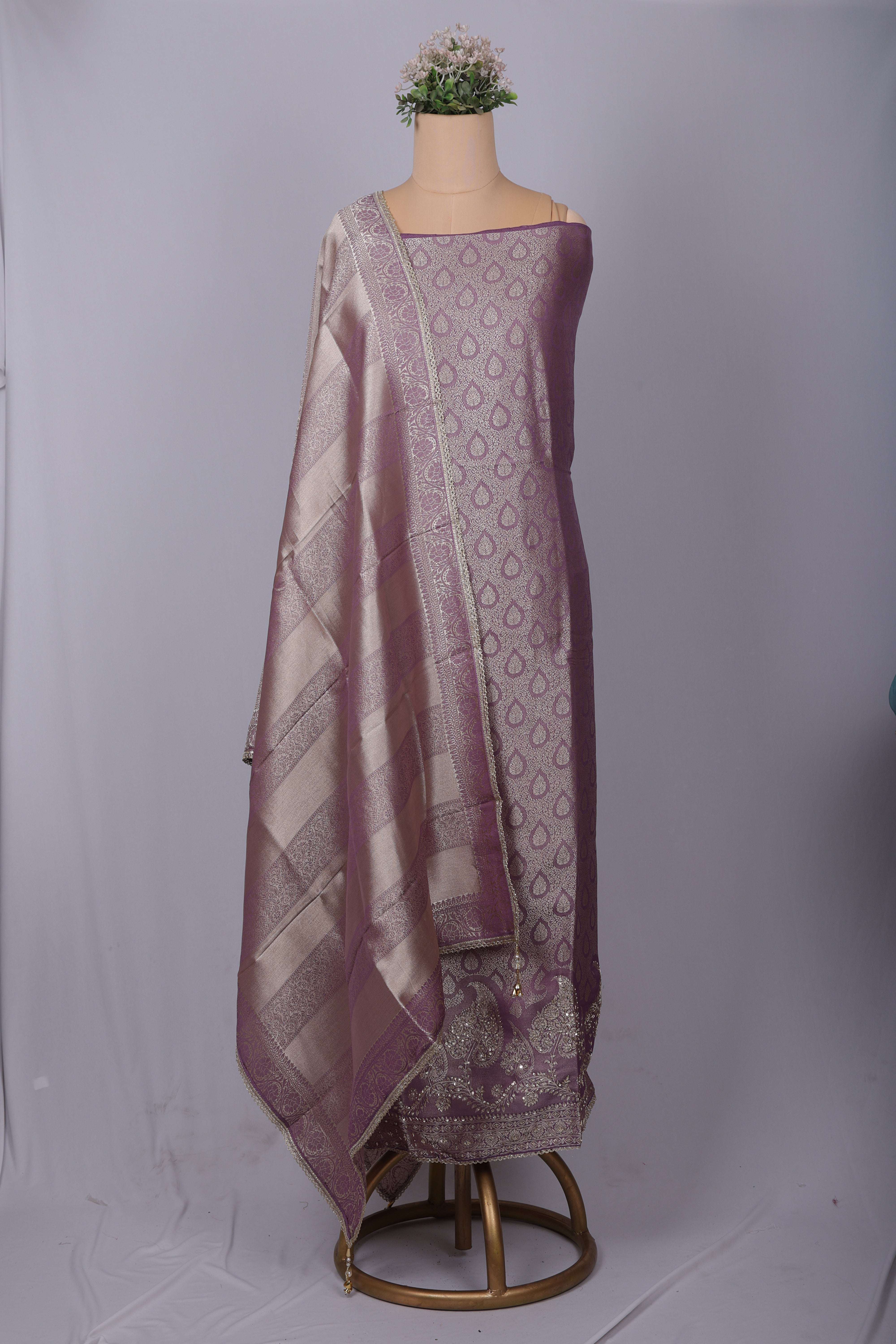 Lavender Brocade Silk Suit Set