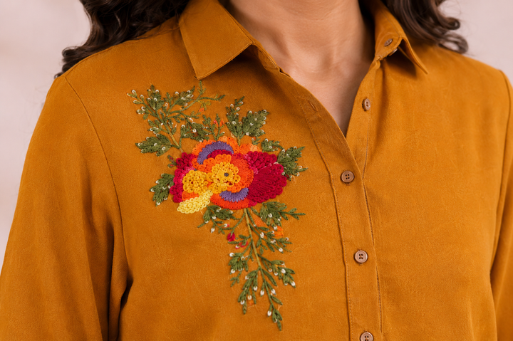 Mustard Bloom Mul Chanderi Co-Ord Set