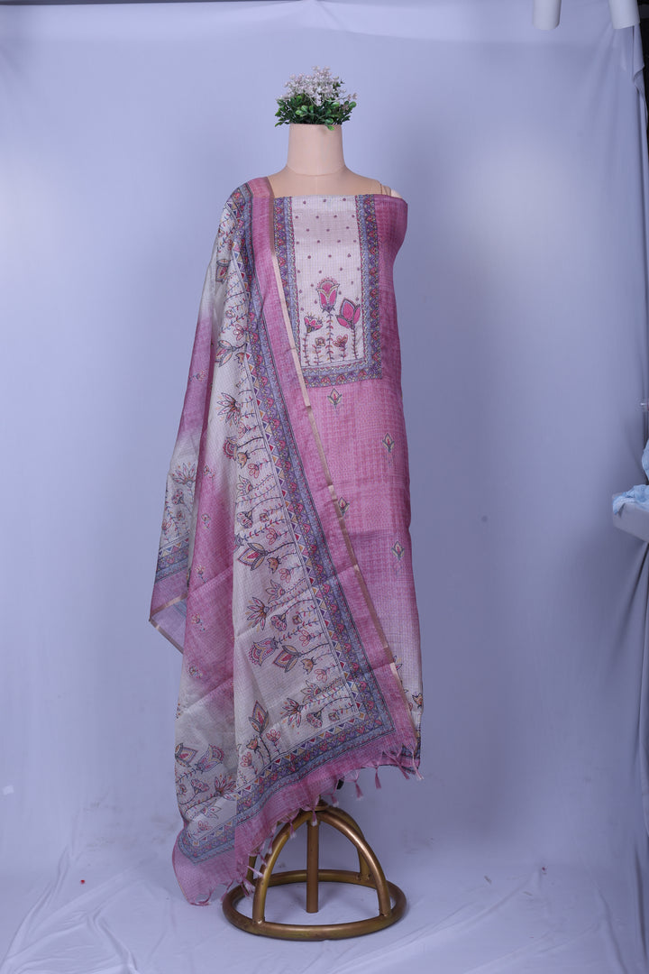 Rose Pink Kota Silk Suit Set with Pearl & Thread Work