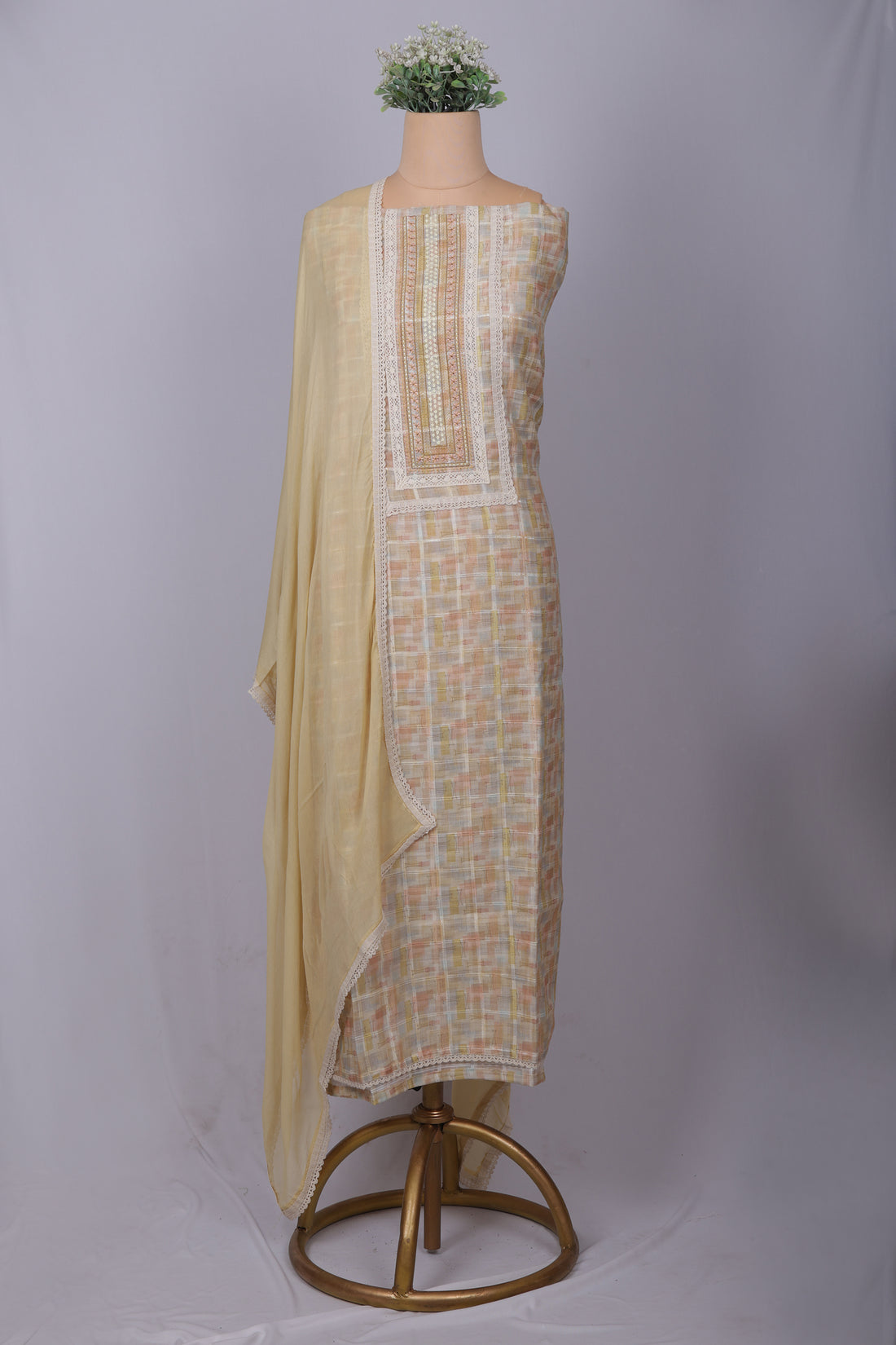 Pastel Check Linen Suit Set