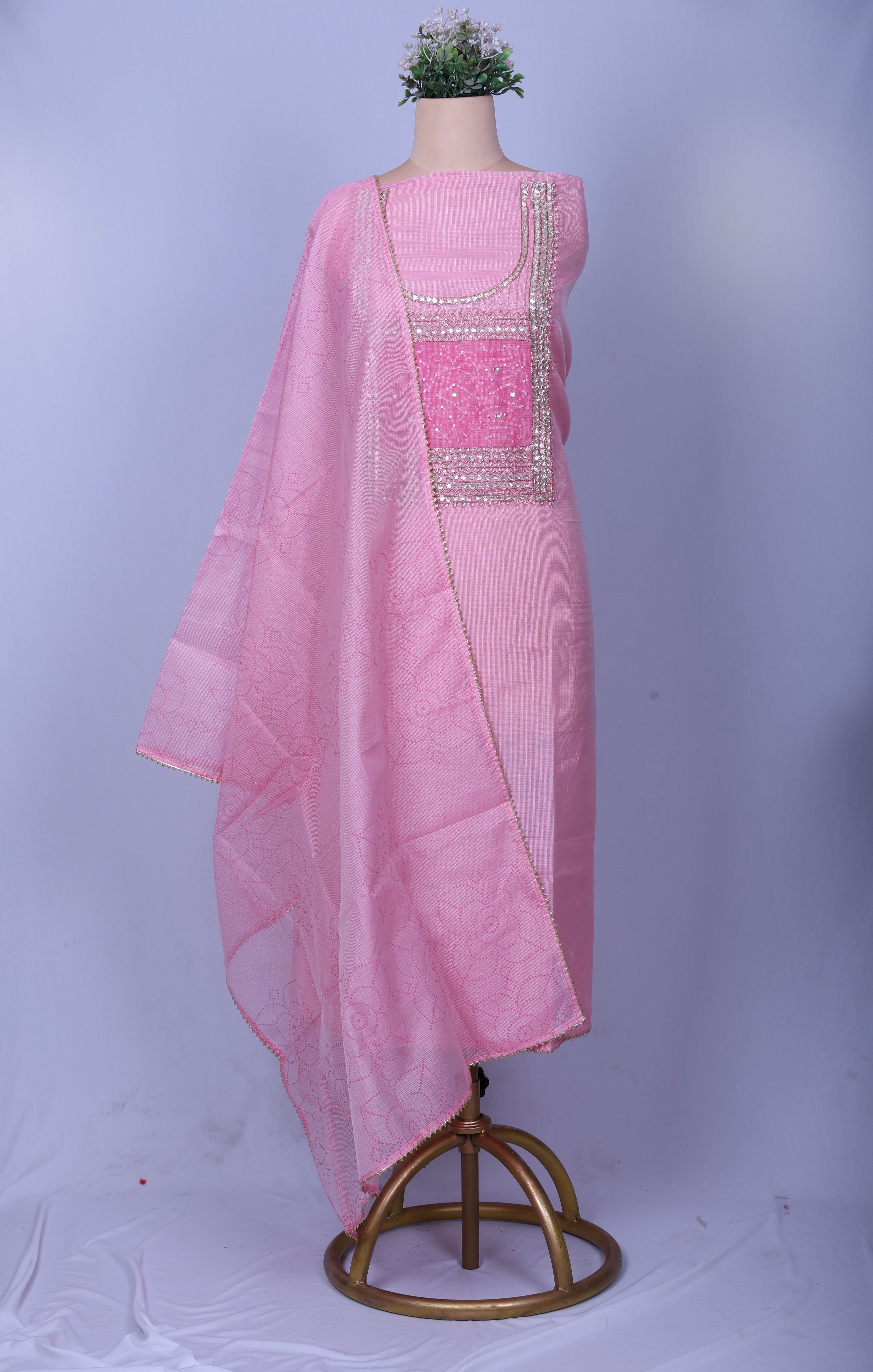 Blush Pink Kota Silk Suit Set with Gotta Work & Bandej Detailing