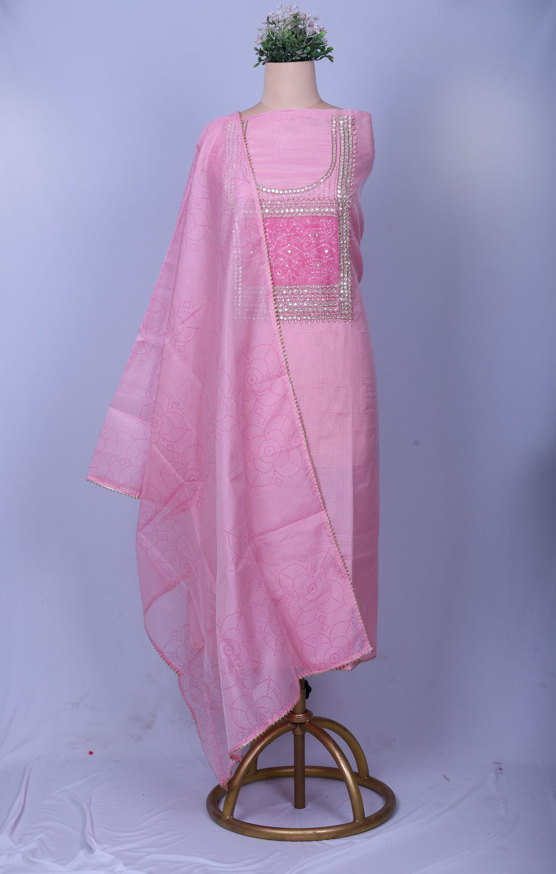 Blush Pink Kota Silk Suit Set with Gotta Work & Bandej Detailing