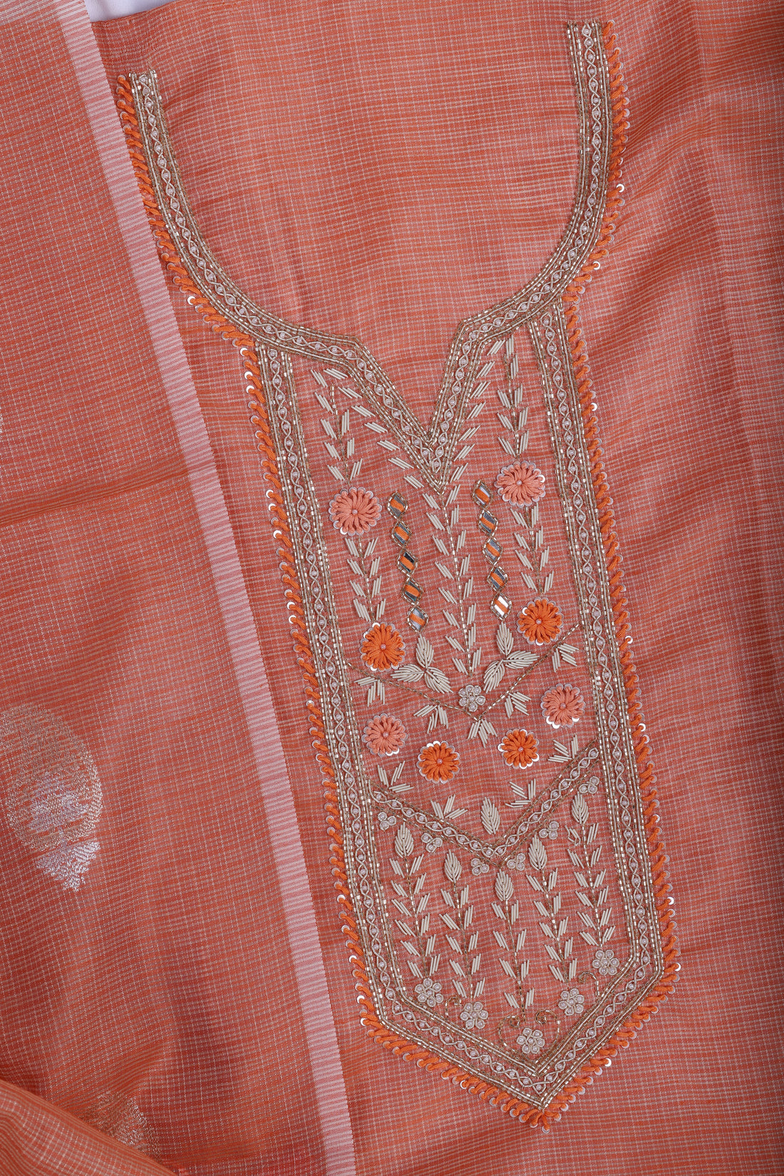 Peach Zari Embroidered Suit Set