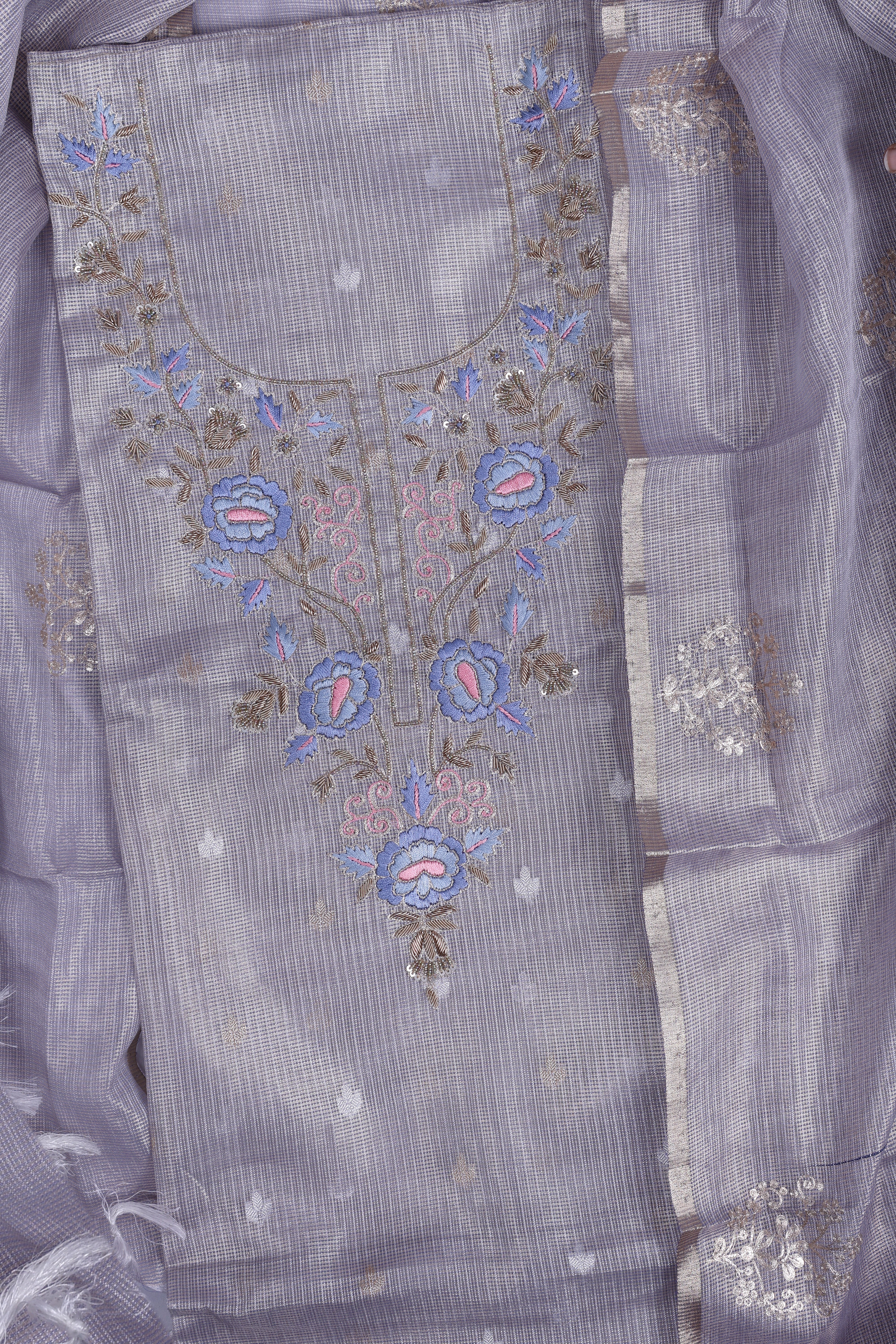 Silver Mist Zardozi Suit Set