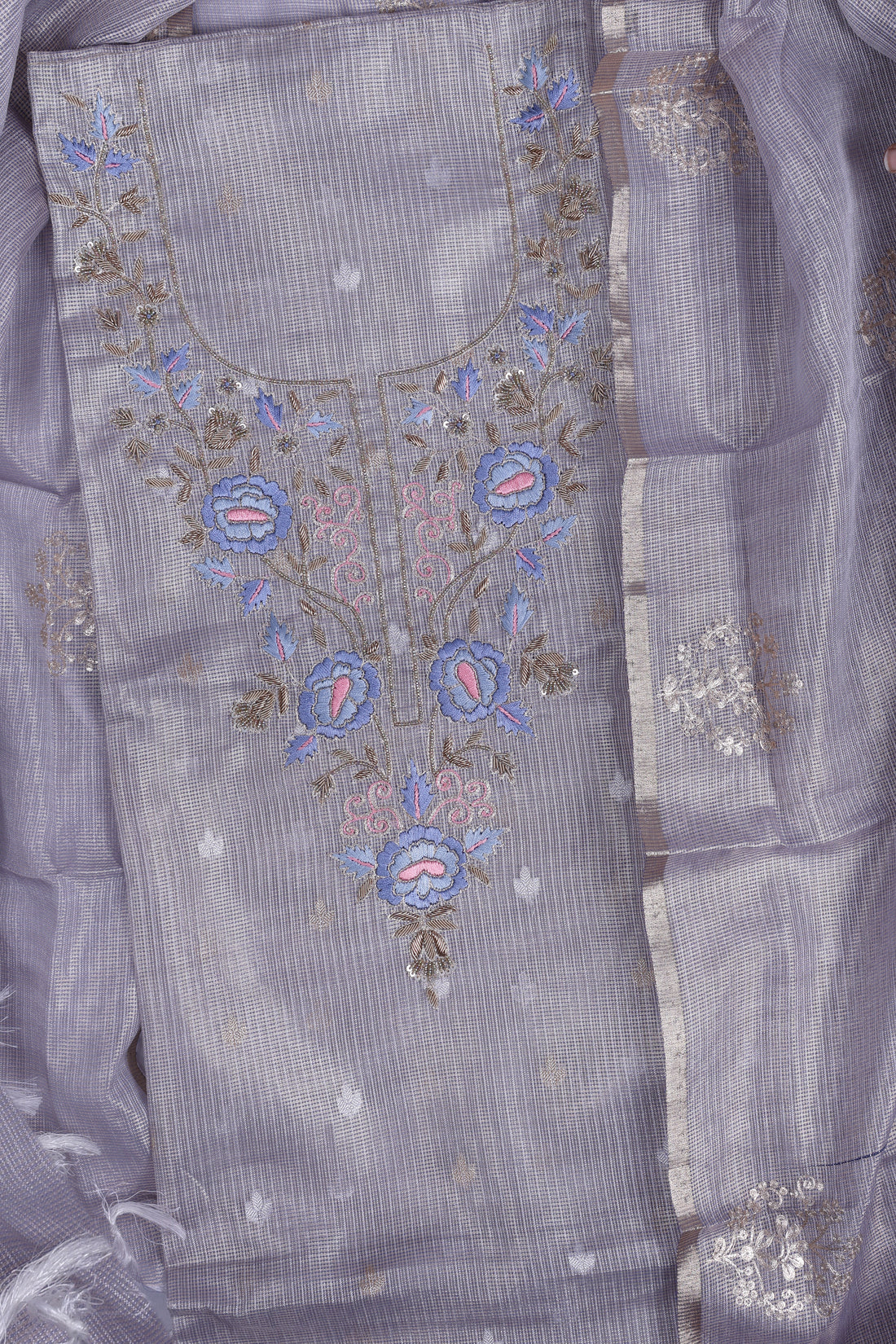 Silver Mist Zardozi Suit Set